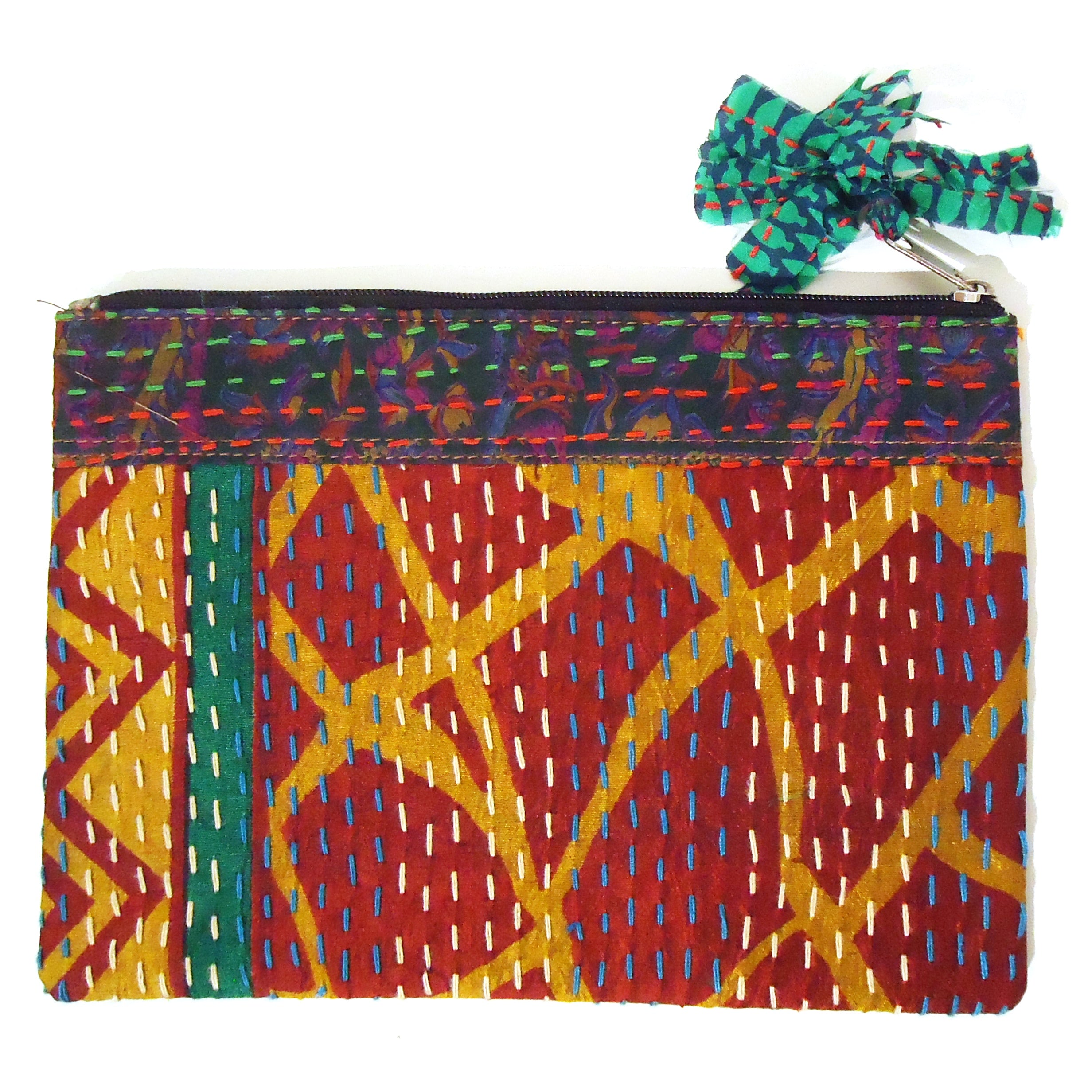 Handmade Kantha Pouch - Maroon Cotton Crossbody Bag for Women | Boho Chic Purse for Travel, Festival & Everyday Use