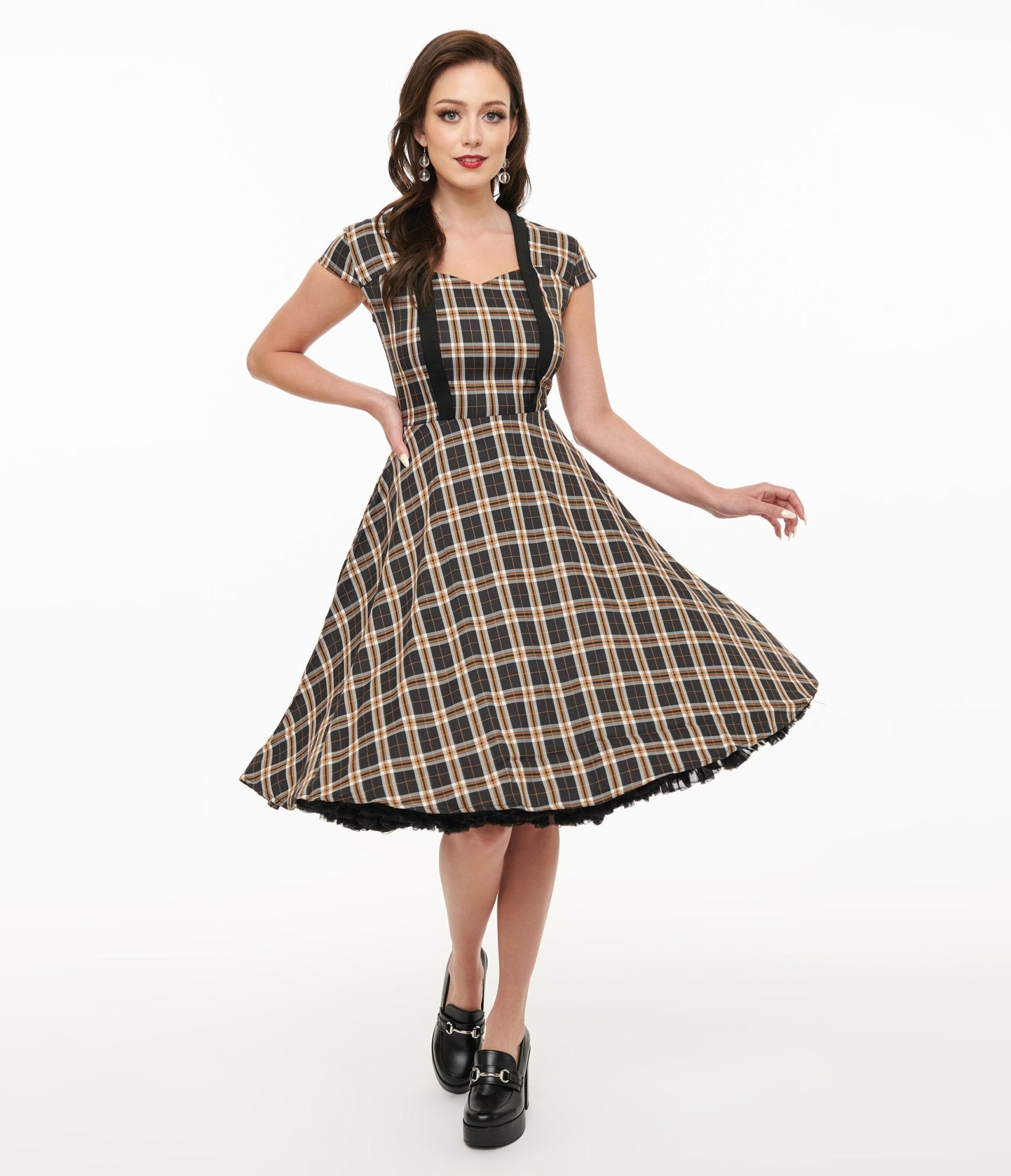 Vintage 1950s Black Plaid Swing Dress for Women - Retro A-Line Flared Skirt Party Dress - Perfect for Cocktail Parties, Dances & Themed Events