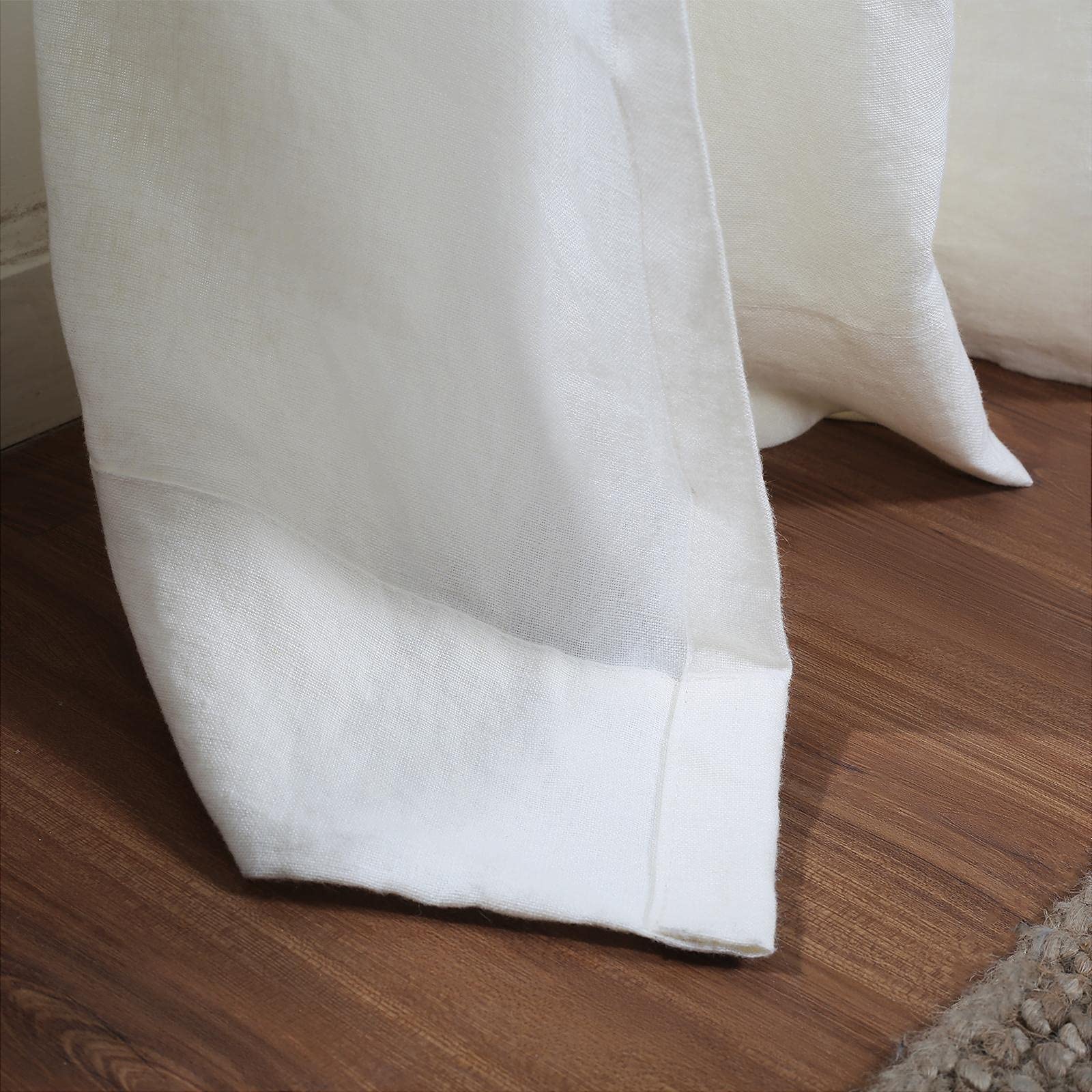 TWOPAGES Natural Linen Pinch Pleated Curtains for Living Room - Light Filtering & Room Darkening Window Drapes, Privacy Protection Panels (Set of 2, White, 26