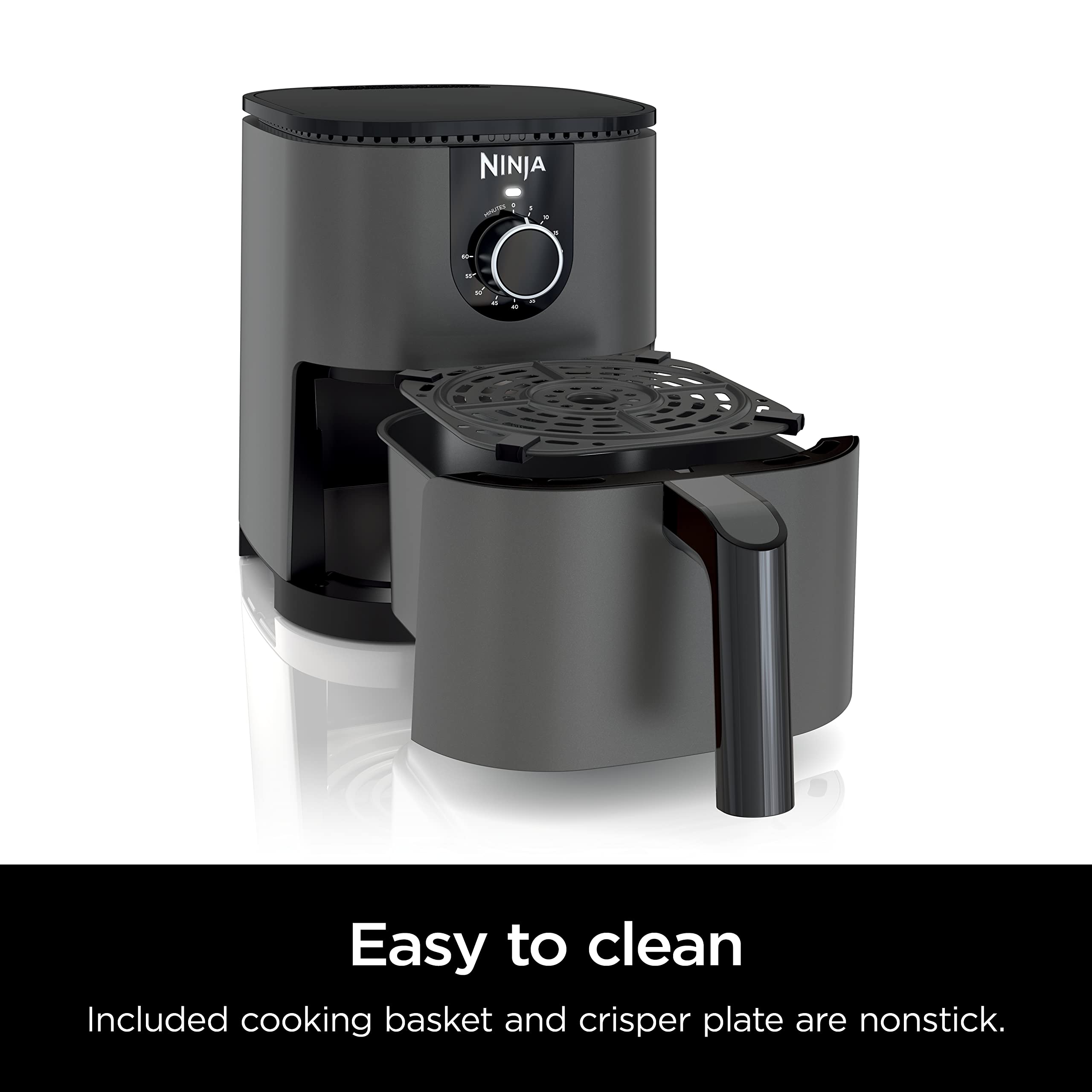 Ninja AF080 Mini Air Fryer 2 Quart - Compact Nonstick Air Fryer with Quick Set Timer, Grey - Perfect for Small Kitchens, Dorms & Healthy Cooking