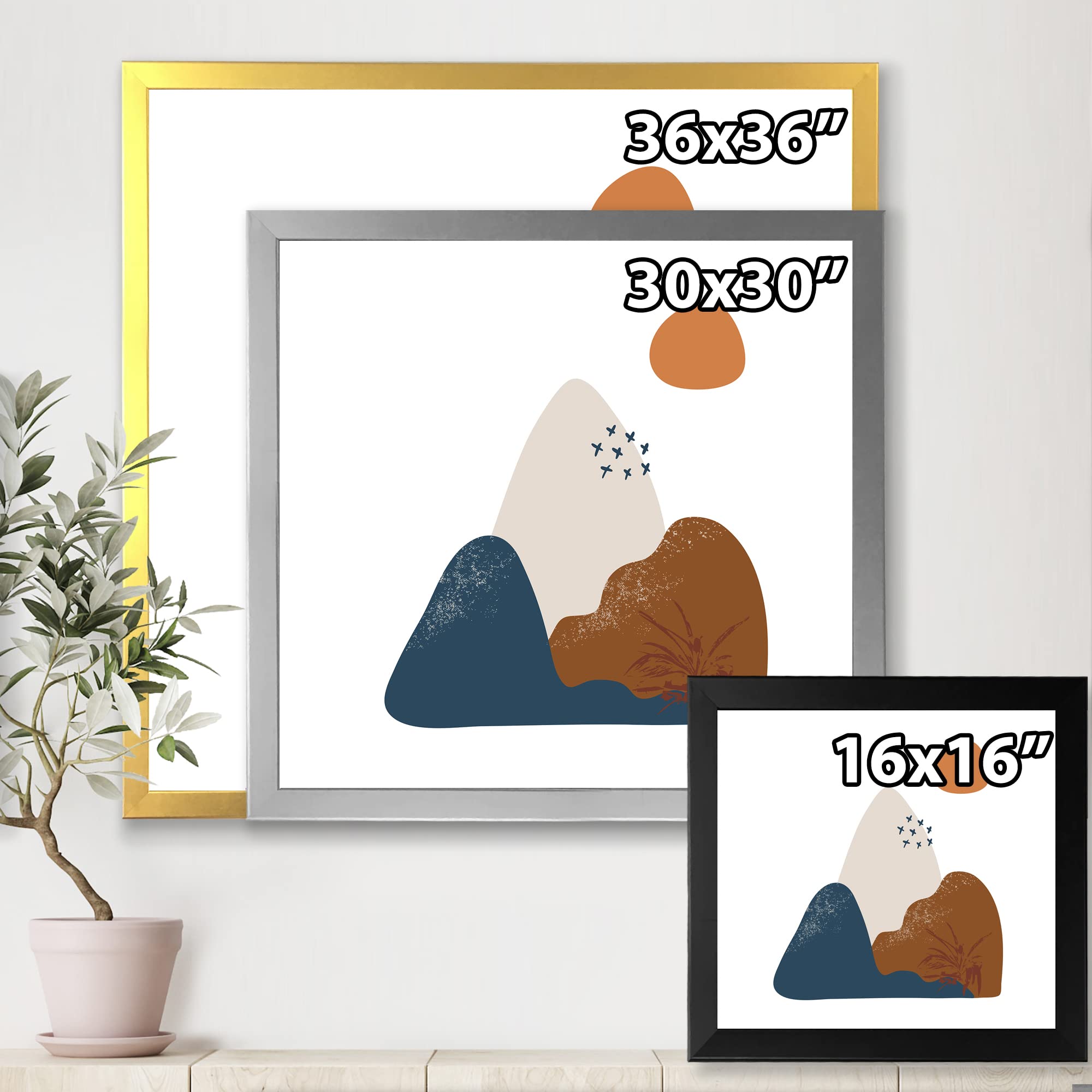 Abstract Flowers On Minimal Shapes VI - Modern Framed Wall Art Print for Living Room, Bedroom & Office Decor