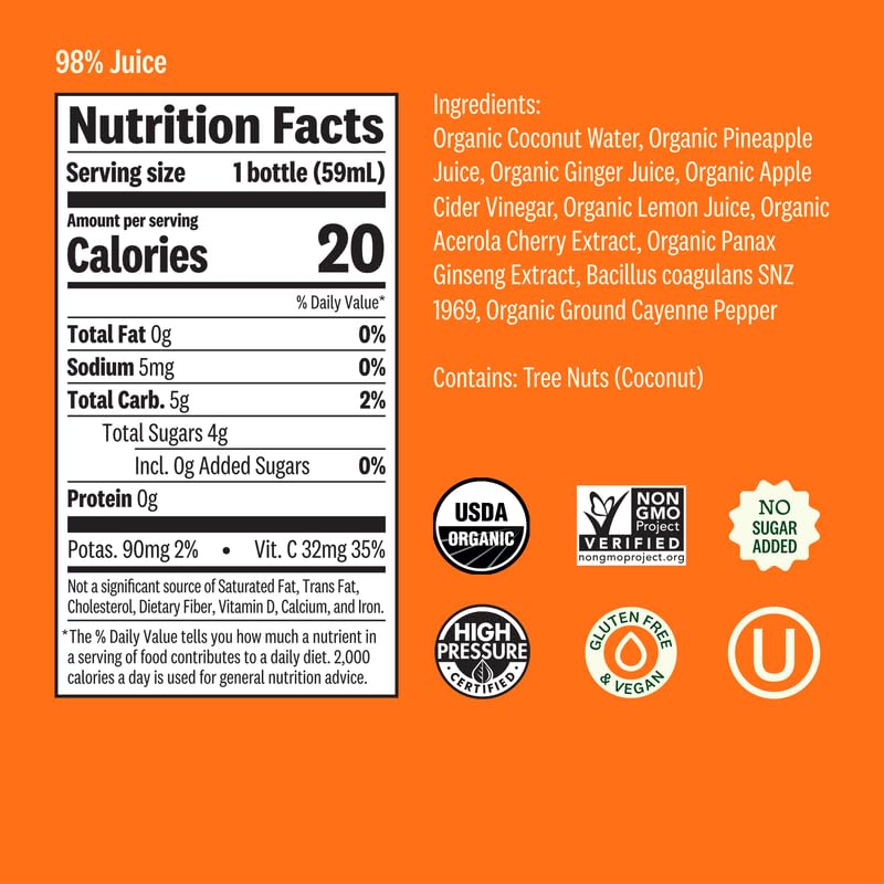 Organic Digestion Shot with Ginger & Apple Cider Vinegar - Immunity Booster & Digestive Aid | Cold-Pressed Juice with Live Probiotics | Plant-Based, Gluten-Free Functional Shots for Gut Health & Wellness | Perfect for Travel, Workouts & Daily Detox