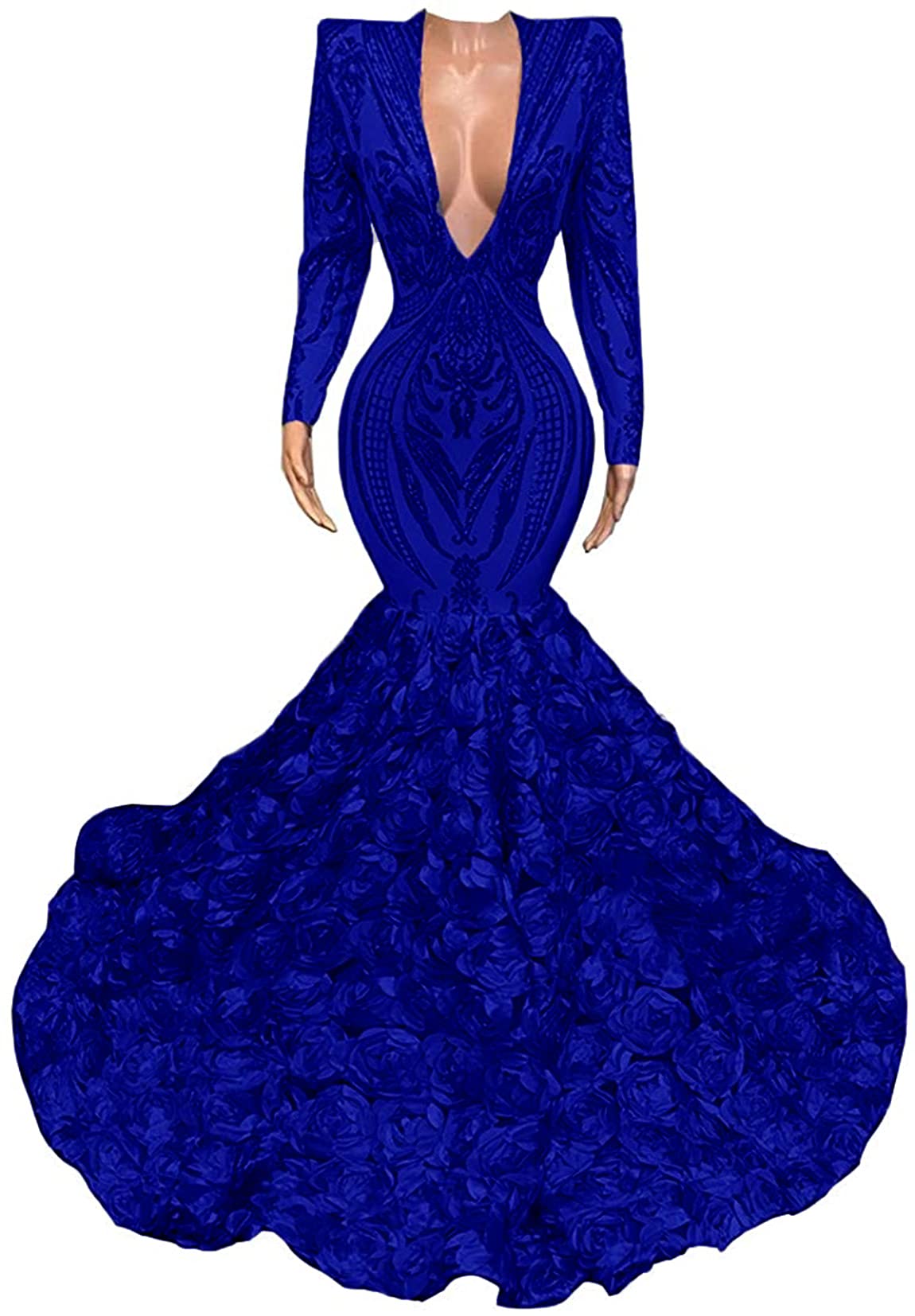 Elegant Women's V-Neck Mermaid Prom Dress with Long Sleeves Lace & Sequin - Formal Ball Gown for Pageant, Homecoming, Wedding Party & Special Occasions