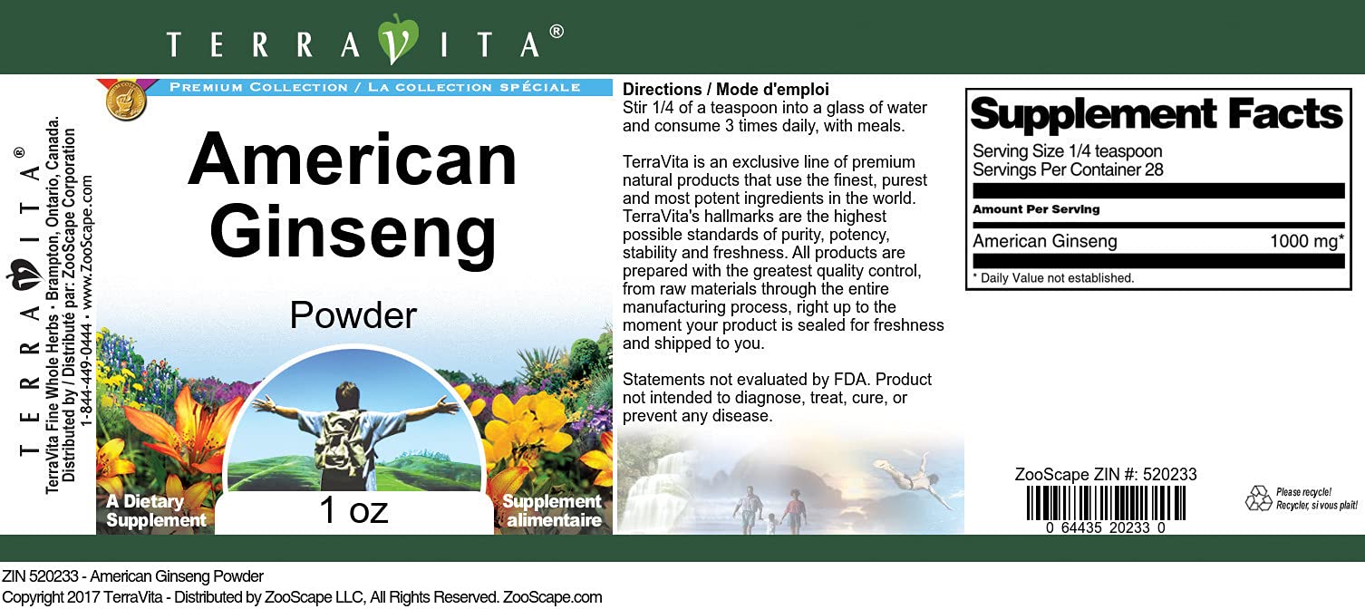 Premium American Ginseng Powder - 1 oz (ZIN: 520233) | Organic Energy Booster for Tea, Smoothies & Wellness Drinks