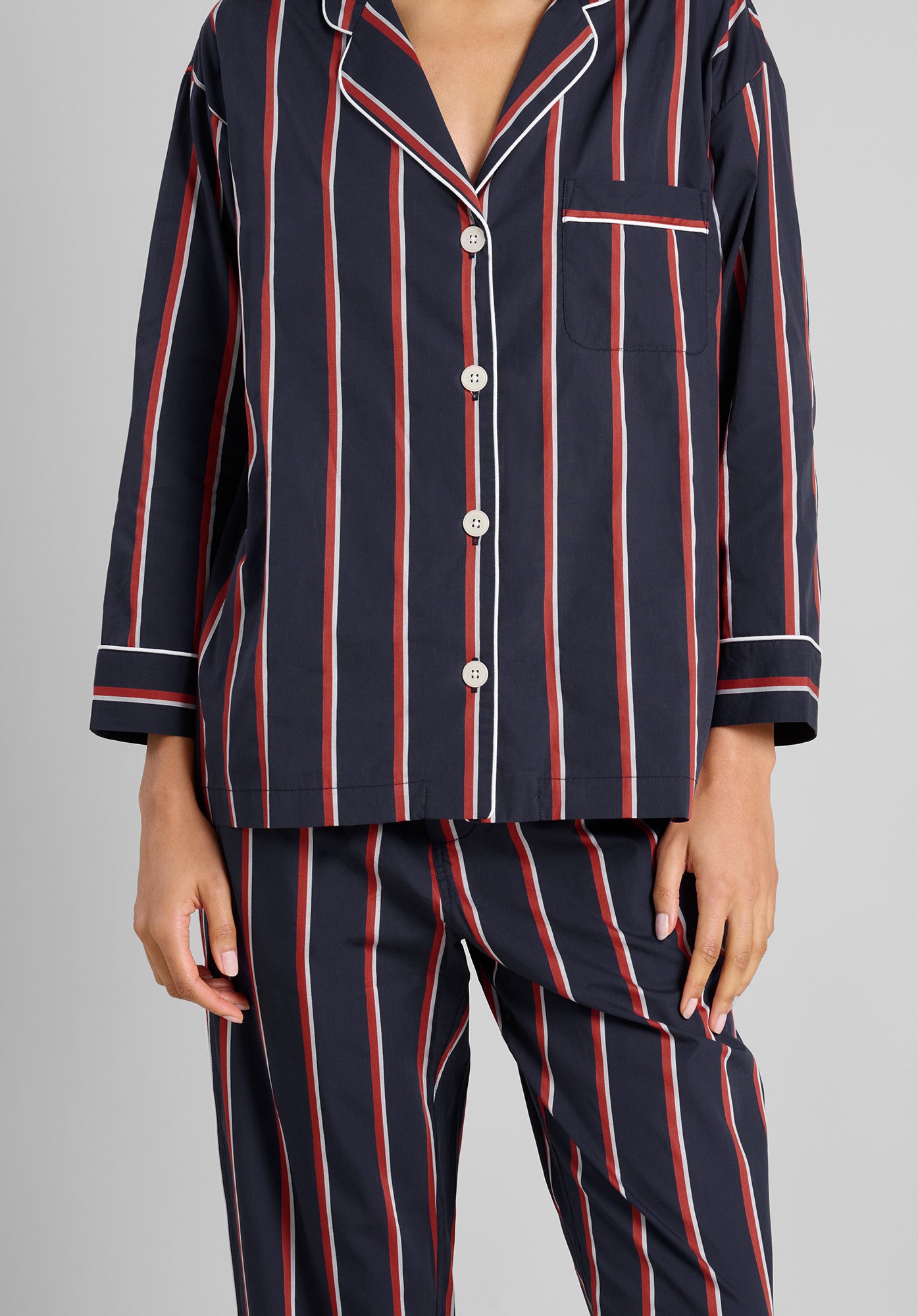 Stylish Marina Pajama Set - Navy Blue Striped Cotton Sleepwear for Women | Perfect for Lounging, Sleepovers & Cozy Nights at Home