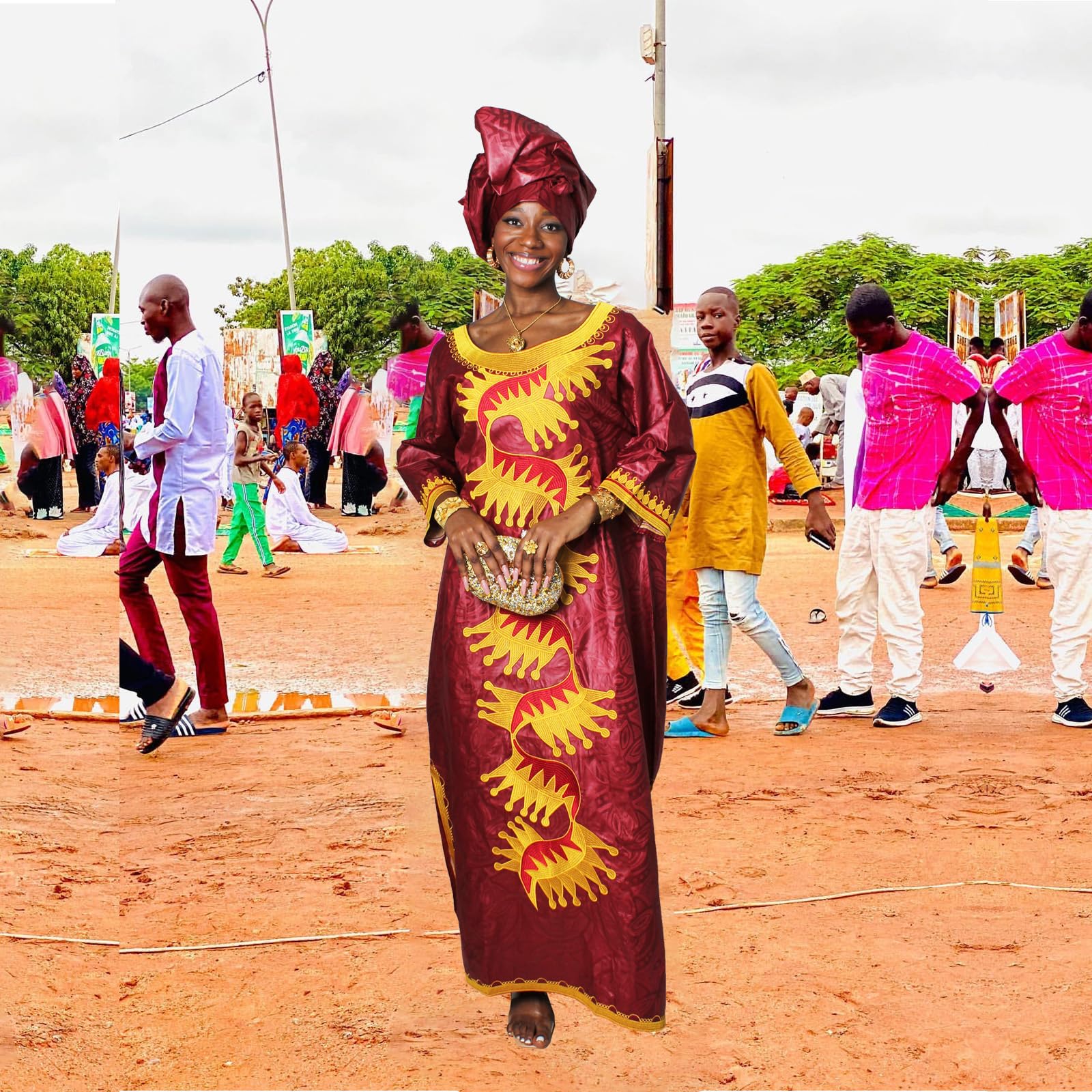 TIDOIRSA African Dresses for Women | Embroidered Bazin Boubou Wedding & Party Dress with Matching Scarf | Perfect for Bridal Showers, Cultural Events & Special Occasions