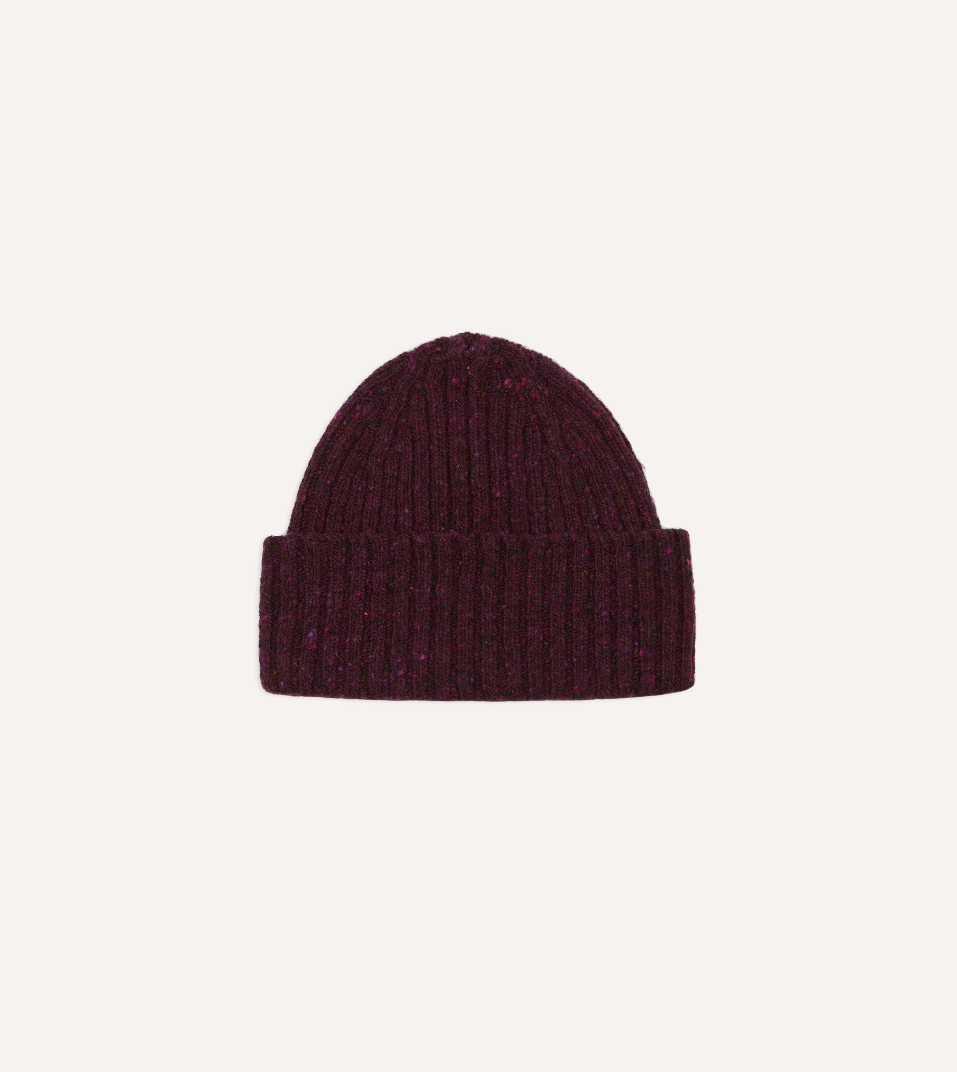 Warm Purple Donegal Ribbed Merino Wool Knit Beanie Hat for Men & Women - Winter Outdoor Hiking Skiing Snow Sports Accessory