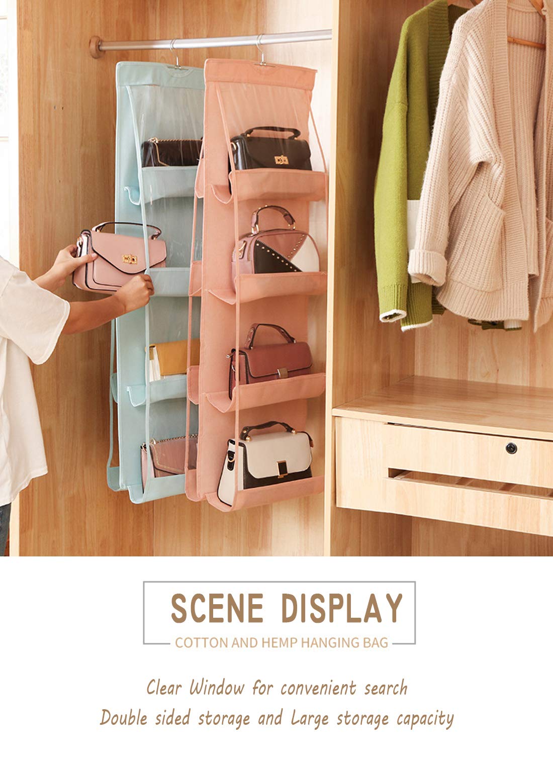 AARAINBOW 1 Pack Hanging Handbag Purse Organizer - 8 Pockets Space Saving Closet Organizer for Purses & Bags (46