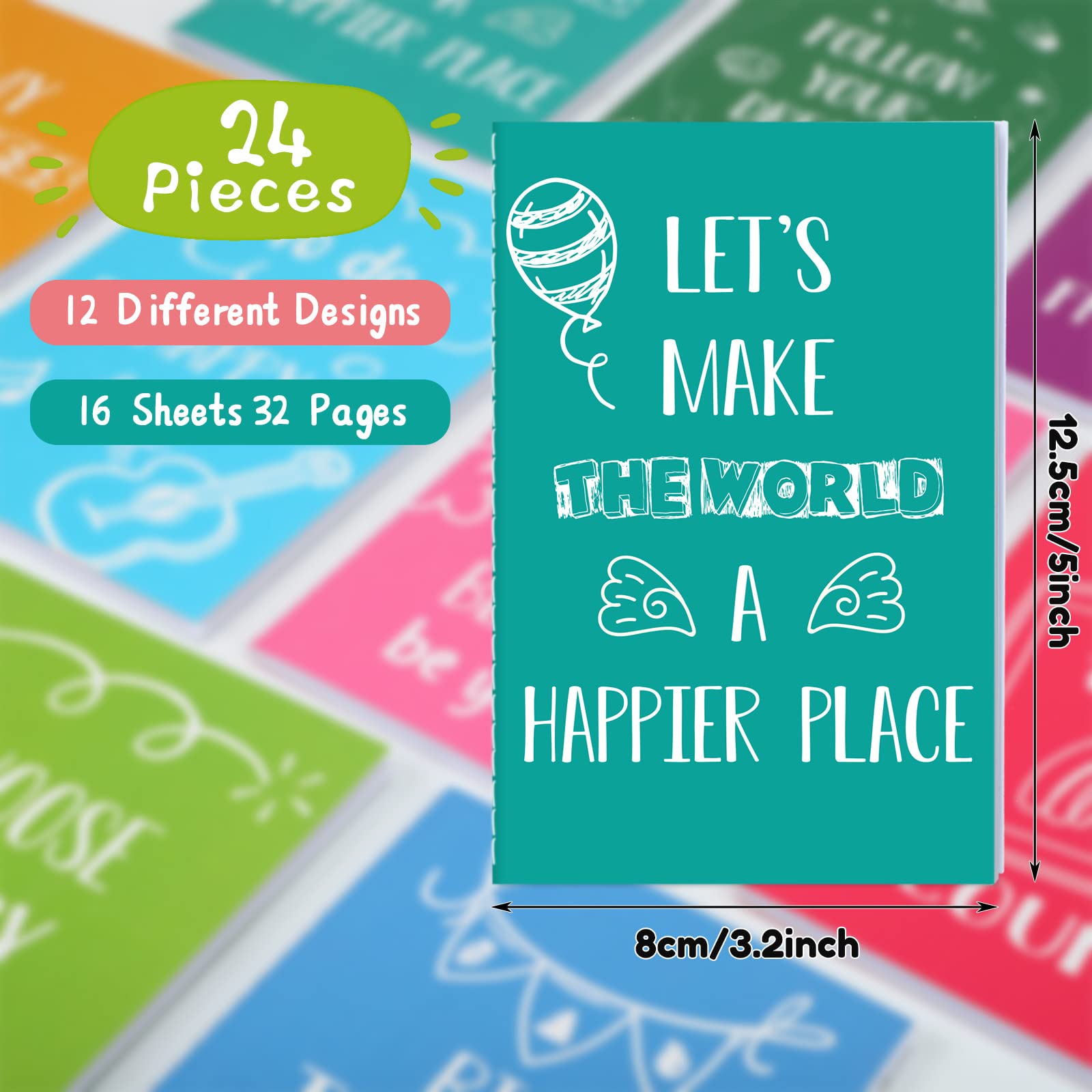 24-Pack Mini Colorful Notebooks Bulk - Funny Motivational Journals & Inspirational Notepads - Small Pocket Notebook for Teachers, Office Prizes, Travel & Daily Journaling (Happy Style)