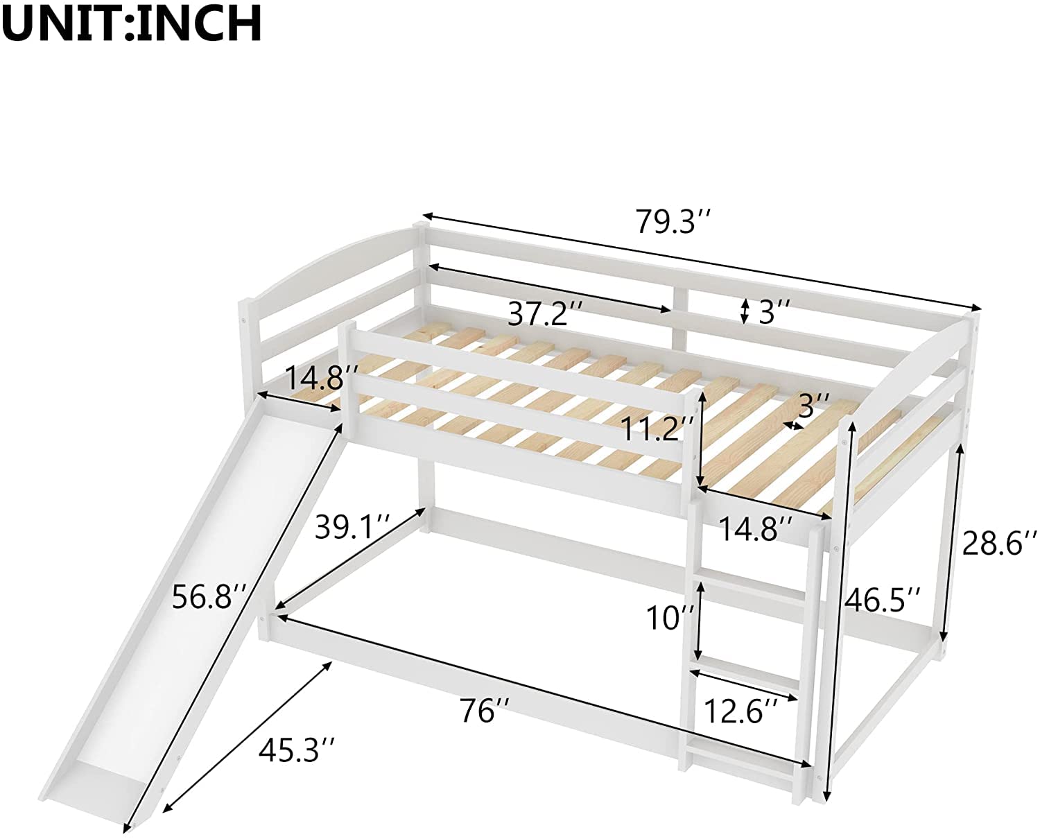 Harper & Bright Designs Twin Over Twin Wooden Bunk Bed with Slide & Ladder - Low Profile Kids Bunk Bed for Toddler Boys & Girls, White - Perfect for Small Bedrooms, Playrooms & Sleepovers