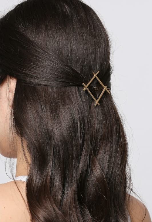 Stylish Gold Tone Square Geometric Hair Clip for Women & Girls - Hair Pin & Clamps for Parties, Weddings & Everyday Wear