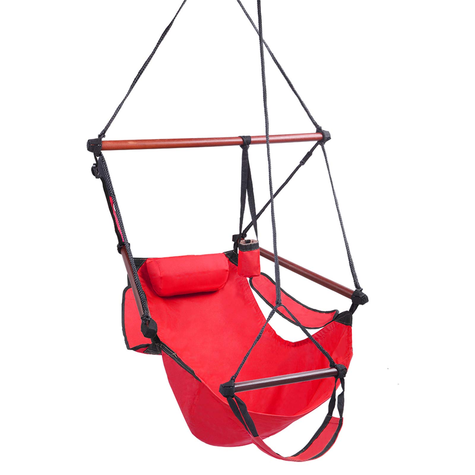 Comfortable & Durable Cotton Canvas Hammock Chair Swing - Indoor/Outdoor Hanging Seat for Bedroom, Patio, Garden, Yard, Deck - Perfect for Relaxing, Reading & Lounging (Red)
