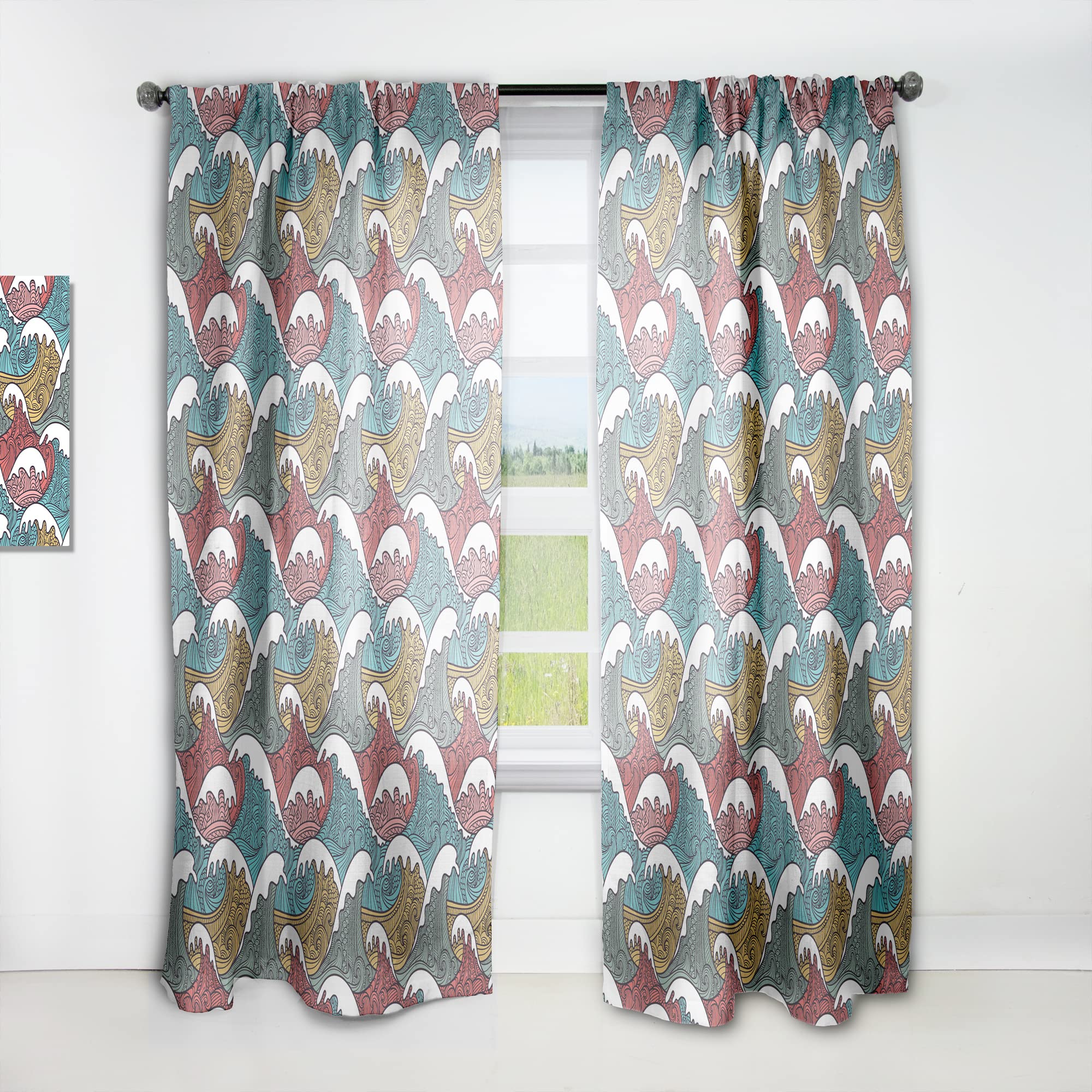 DesignQ Thermal Insulated Curtains - Colorful Waves Pattern Single Panel (52x63 inches) for Bedroom & Living Room - Blackout Drapes for Privacy, Energy Saving & Home Decor