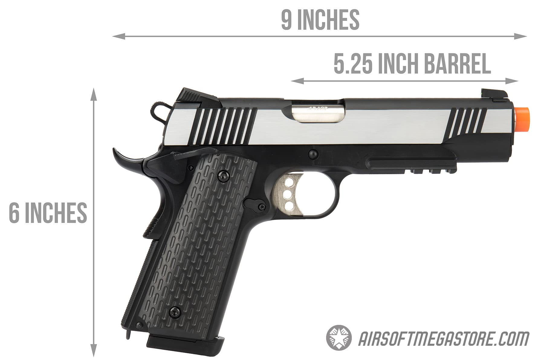 Full Metal R28 1911 Desert Warrior GBB Airsoft Pistol - Black/Silver Tactical Airsoft Gun for Military Simulation & Target Shooting
