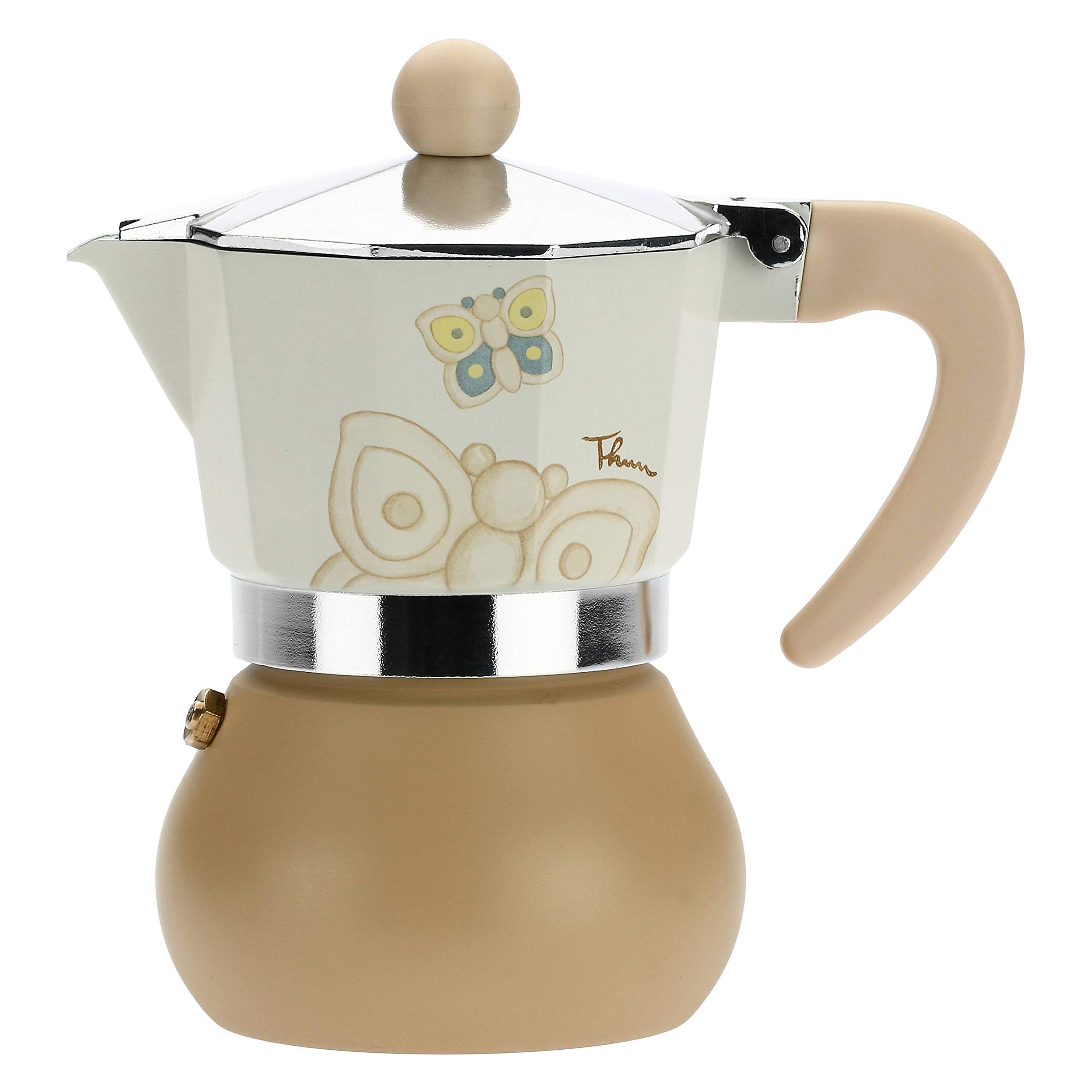 THUN Elegance Line Butterfly Decorated Modern Coffee Maker - Aluminum Kitchen Accessories - 8 x 8 x 13 cm - Perfect for Home Decor & Coffee Lovers