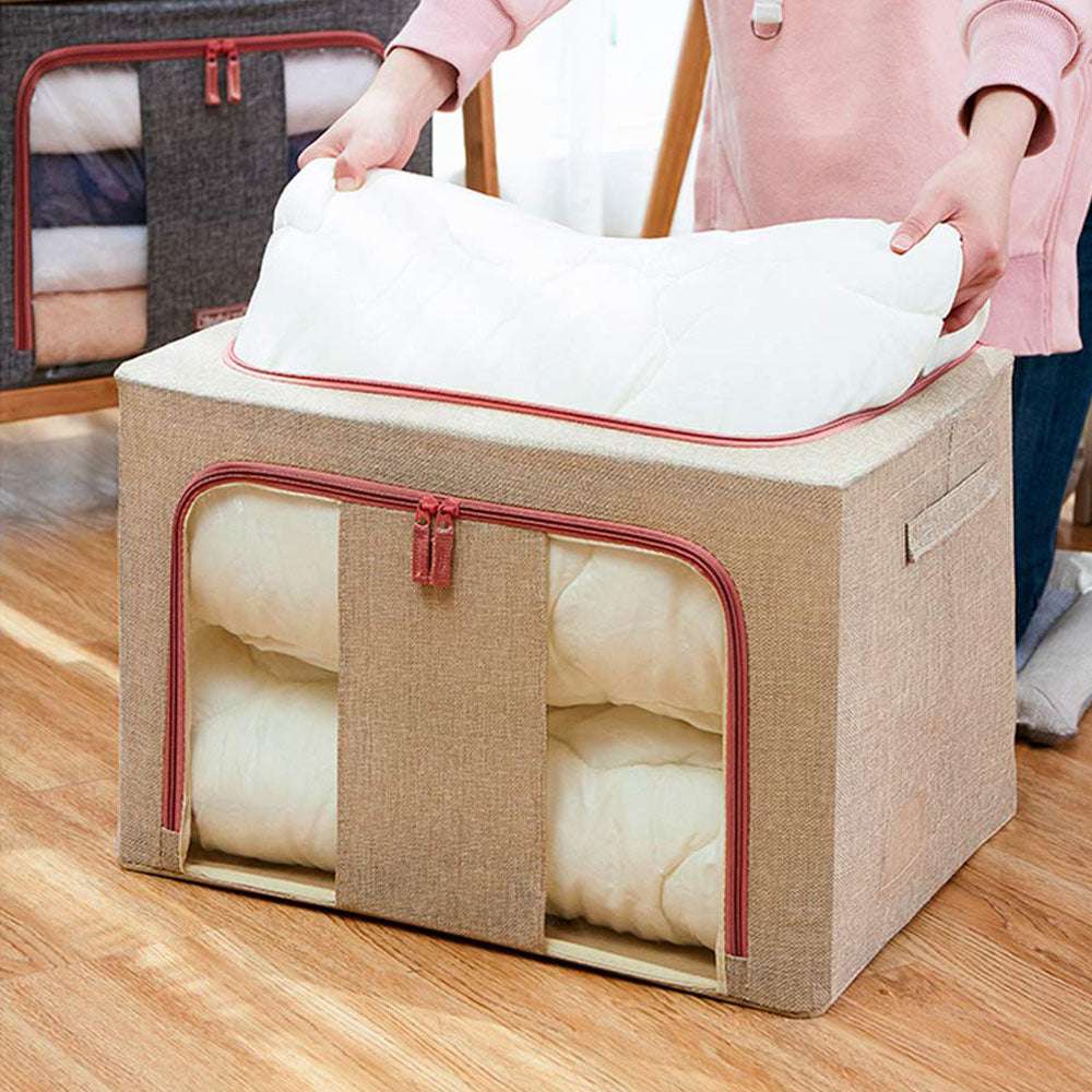 100L Large Cloth Storage Box - Foldable Closet Organizer for Clothes, Blankets & Seasonal Items | Wardrobe Storage Bags | Space Saving Home Organization Solution (Cream) | Perfect for Bedroom, Closet & Travel Storage