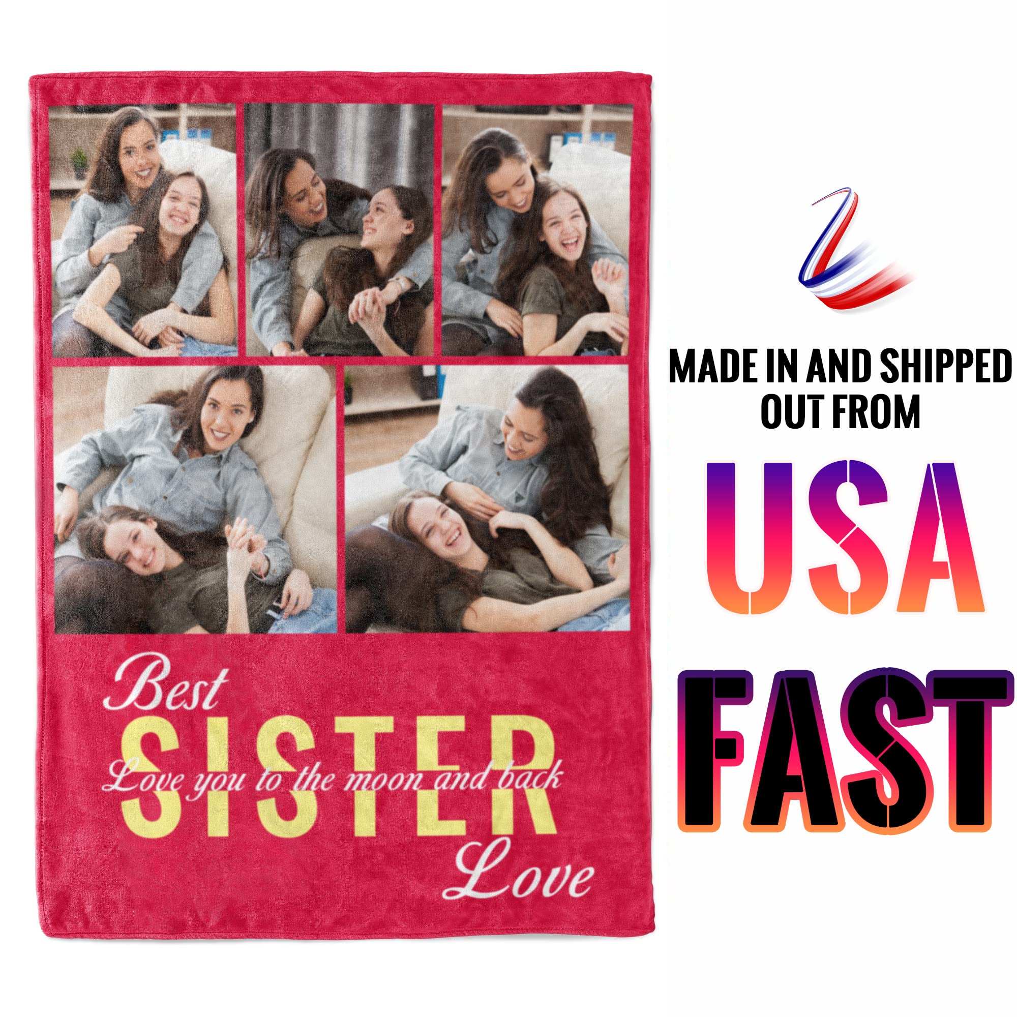 Custom Photo Blanket for Sister - Personalized Picture Blanket Gift for Best Friends, Girl Photo Blanket, Soft & Cozy Throw Blanket 30x40 inches - Perfect for Birthdays, Anniversaries & Friendship Gifts