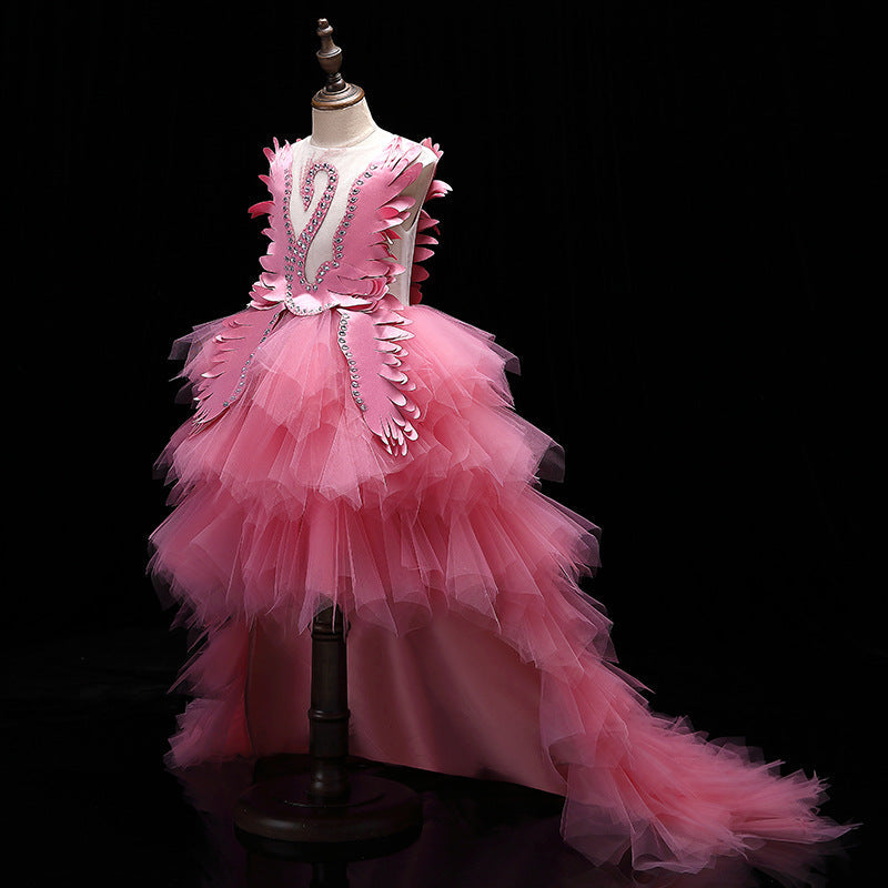 Elegant Princess Flower Girl Dress with Cascading Ruffles & Pleats - Perfect for Weddings, Pageants & Special Occasions