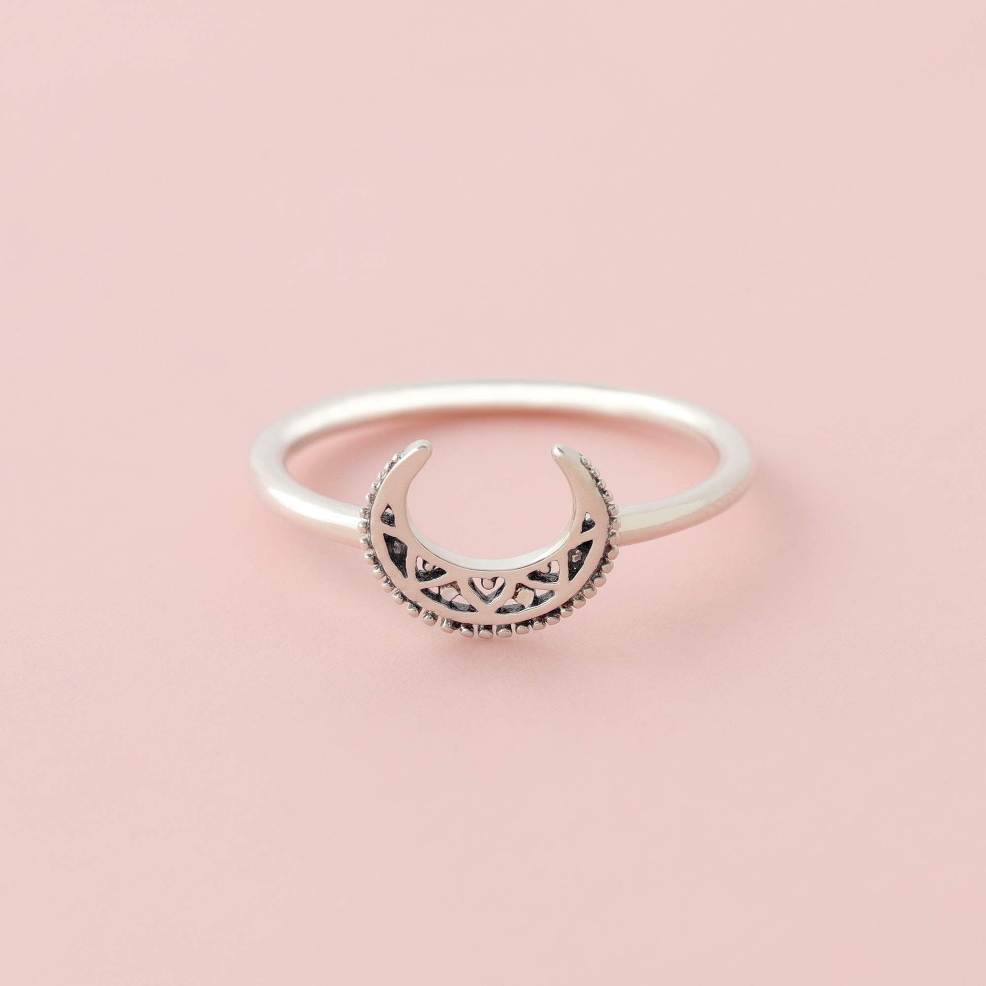 Sterling Silver Moon Ring for Women - Boho Tribal Jewelry for Everyday Wear