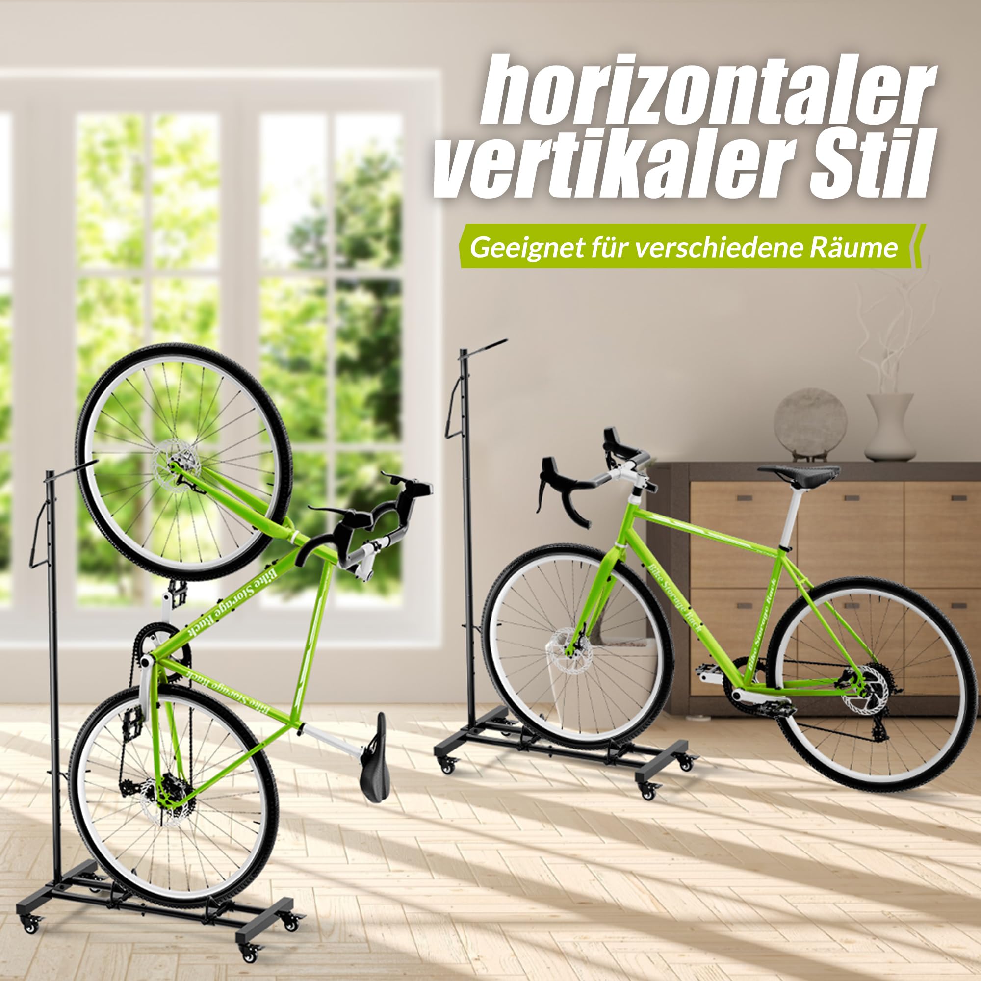Adjustable Upright Bike Stand - Vertical & Horizontal Bike Storage Rack for Apartments, MTB & Road Bikes - Fits Wheels up to 29