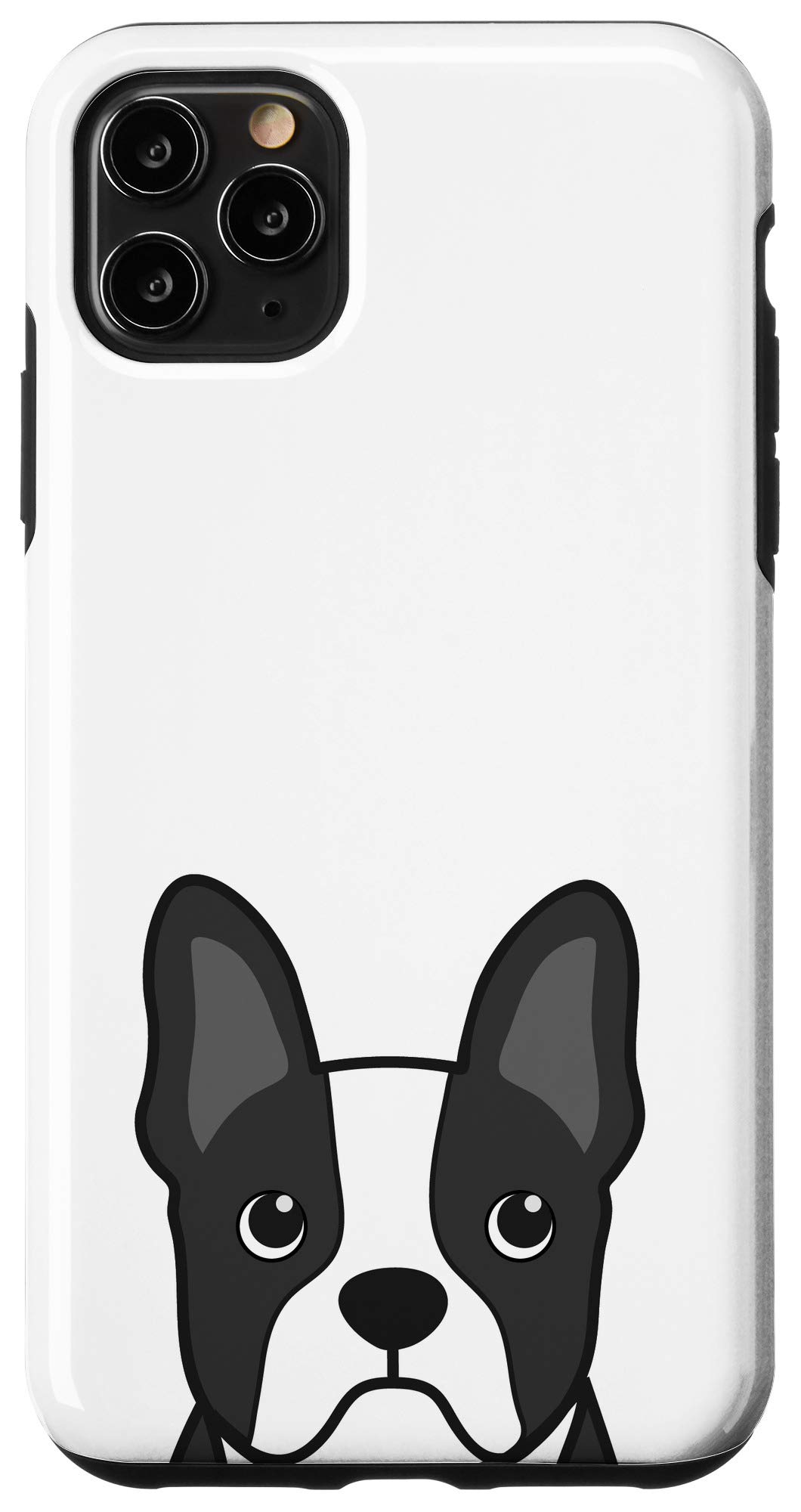 iPhone 11 Pro Max Boston Terrier Face Phone Case - Simple White Dog Lover Case for Everyday Use and Perfect Gift for Pet Enthusiasts
