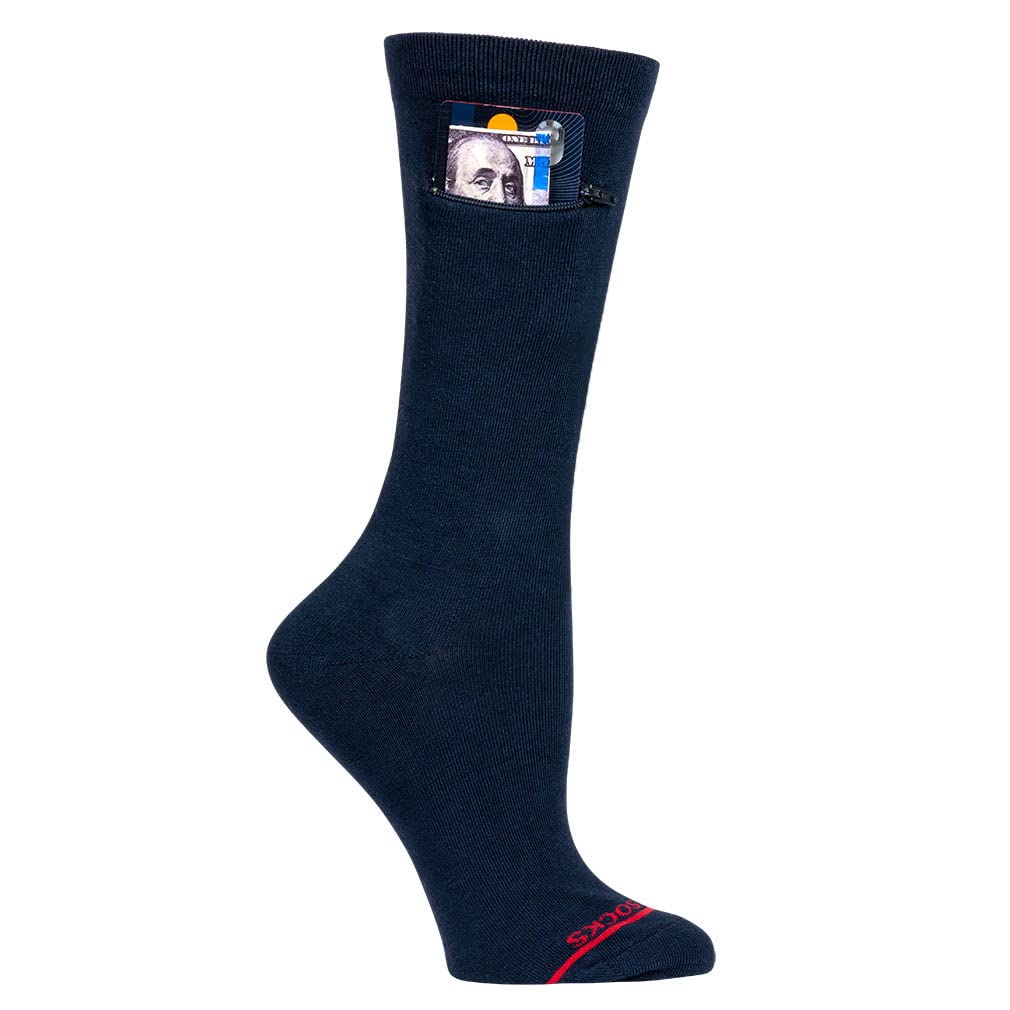 Moisture Wicking Anti Pickpocket Crew Socks for Women & Men with Hidden Pocket - Travel, Hiking & Everyday Wear Dress Socks