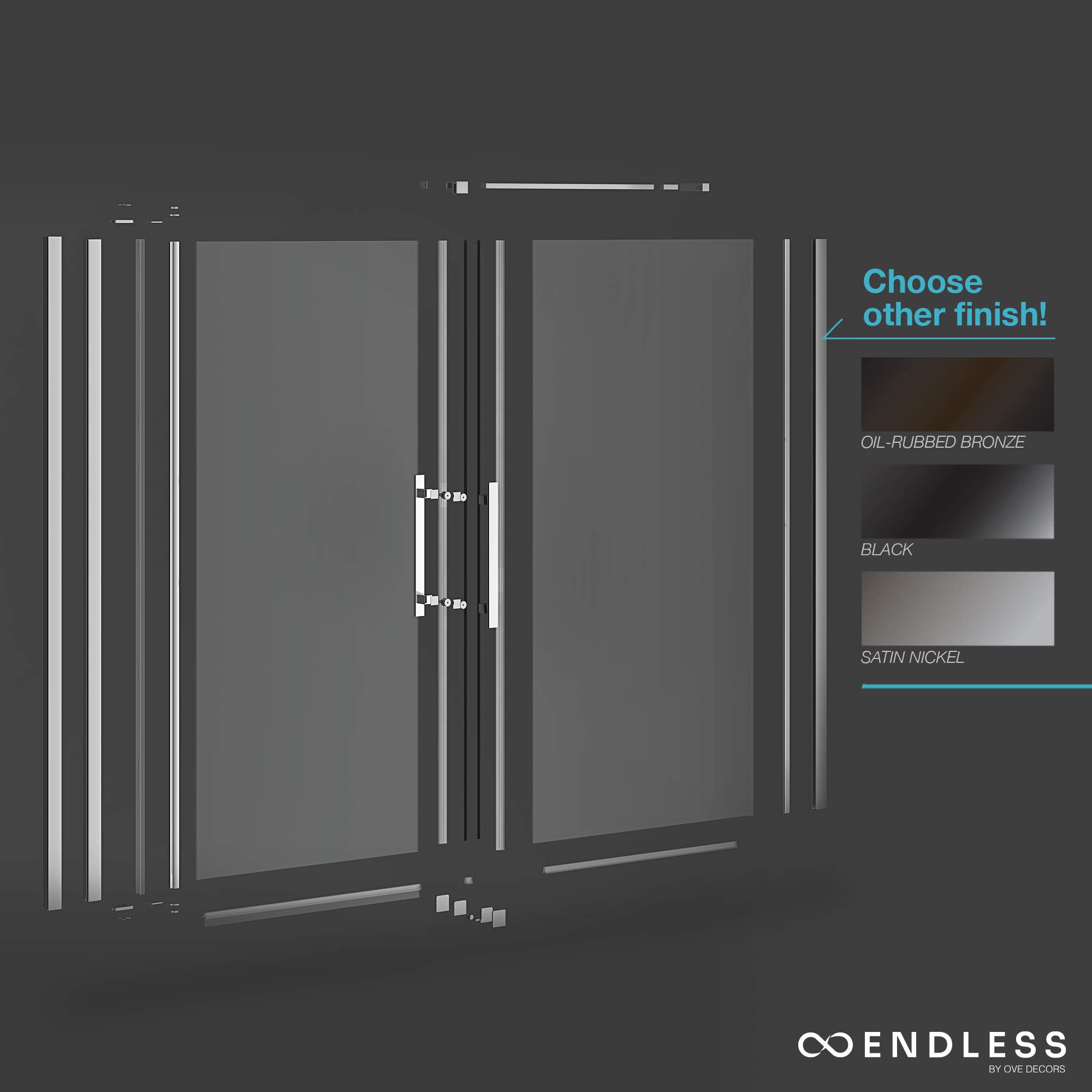OVE Decors Pasadena Frameless Corner Shower Door 65x33 Inches - Oil Rubbed Bronze with Built-in Shelves | Bathroom Upgrade for Modern Homes (Model PA0683301)