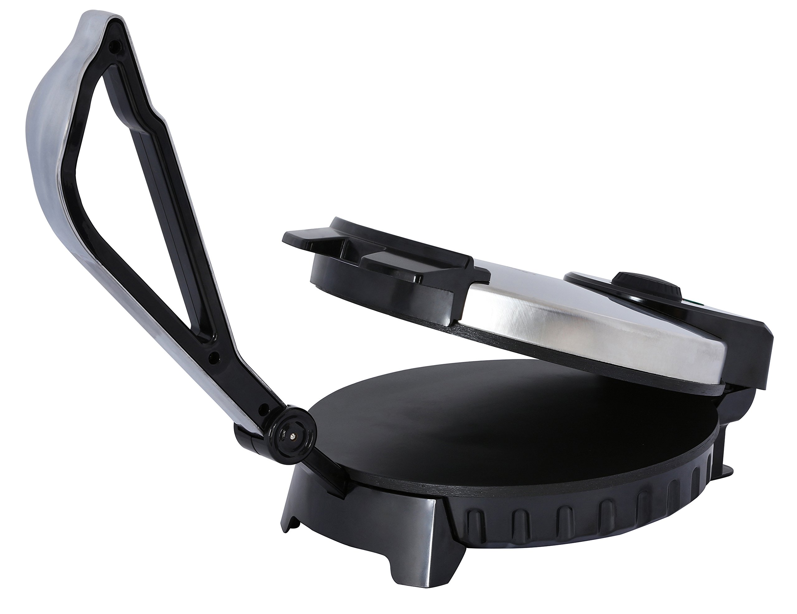 Brentwood 10-inch Electric Tortilla Maker - Non-Stick Surface, Brushed Stainless Steel & Black Design - Perfect for Homemade Tortillas, Quesadillas, Flatbreads & More