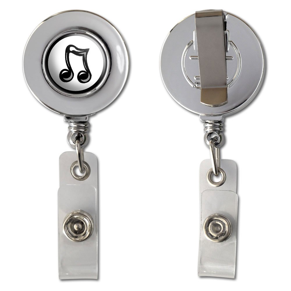 Retractable ID Badge Holder with Music Notes Design - Love Singing Chrome Clip for Teachers, Nurses, Office Professionals | Perfect for Conferences, Schools & Workplaces