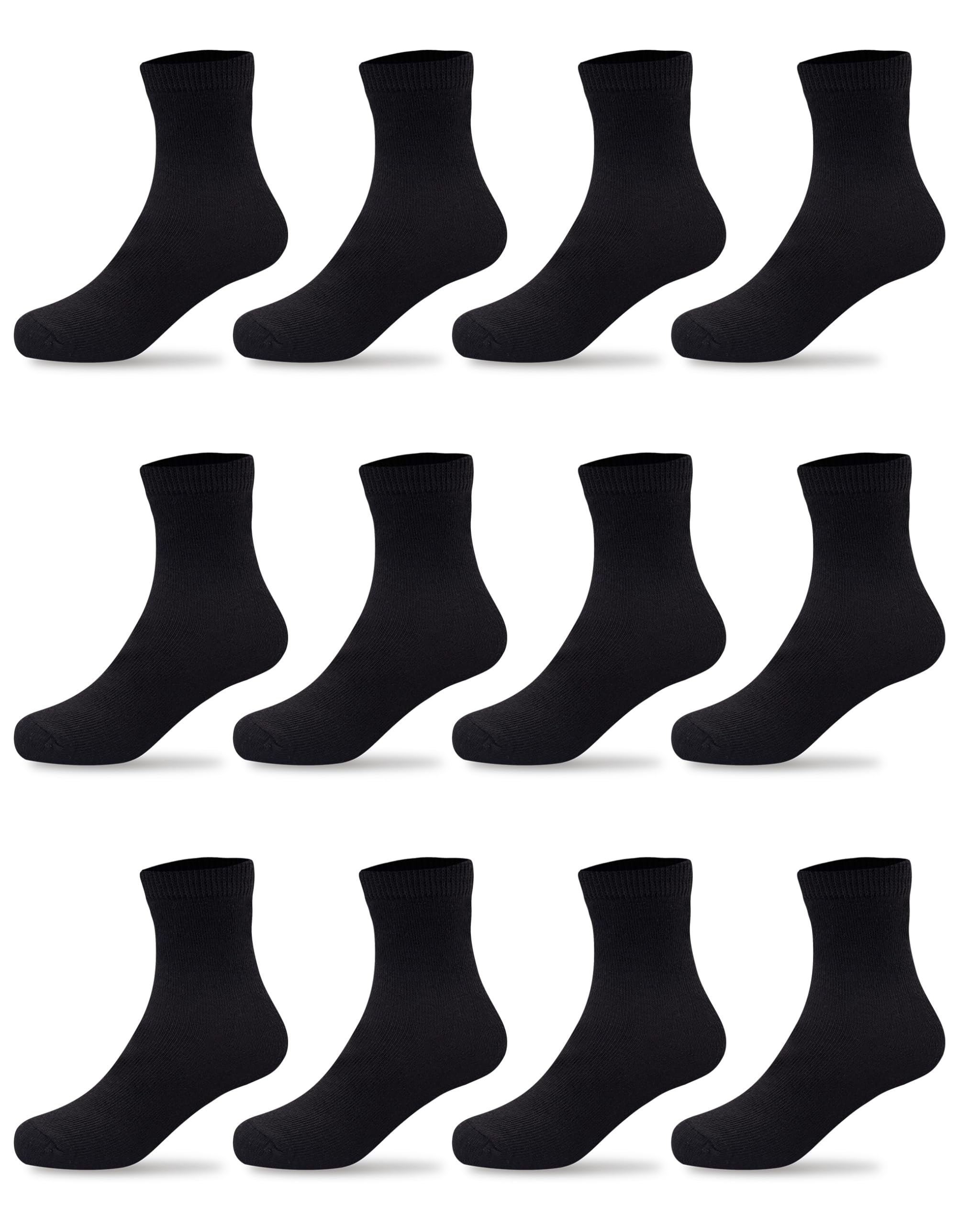 Duufin 12 Pairs Toddler Kids Crew Socks - Soft Cotton Athletic Mid-Calf Socks for Boys & Girls (1-5 Years) - Perfect for School, Sports & Everyday Play