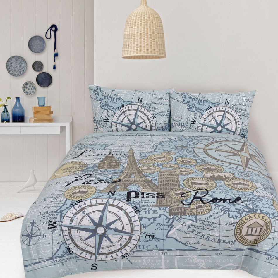 Ardor Retro European Map Quilt Cover Set - Vintage Style Bedding for Travel Lovers & Geography Enthusiasts | Perfect for Guest Rooms, Dorm Decor & Themed Bedrooms