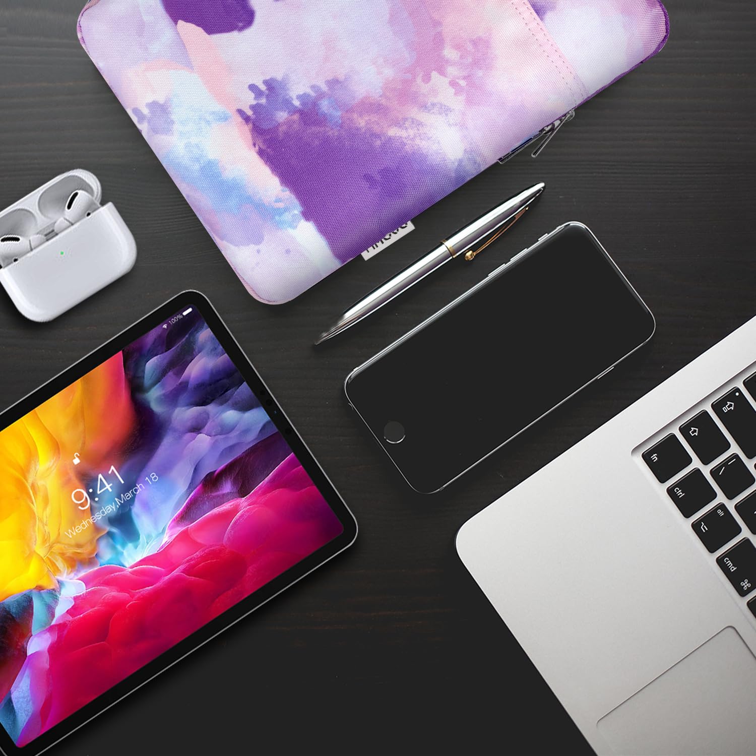 TiMOVO 9-11 Inch Tablet Sleeve Case - Compatible with iPad 10.2 (2021-2022), iPad Air 5/4, iPad Pro 11 (2024), Galaxy Tab S9/S8/A8/A7 - Protective Pouch with Smart Keyboard Fit - Watercolor Purple - Perfect for Travel, Work & School