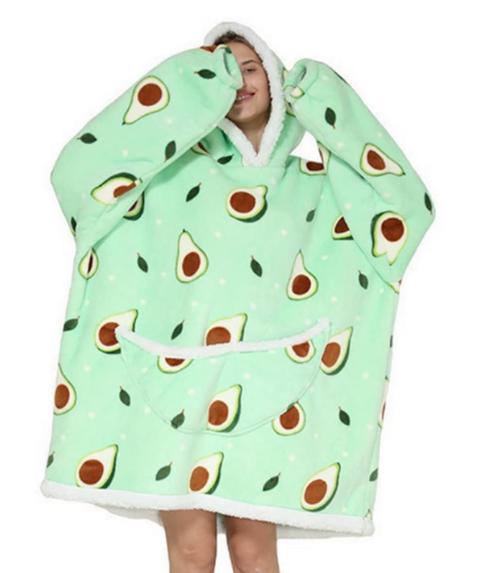 Oversized Hoodie Blanket - Soft Fleece Wearable Hooded Sweatshirt for Women, Men & Kids - Warm Cozy Loungewear with Big Pockets - Perfect for Home, Travel & Outdoor Activities (Purple Galaxy, Avocado)