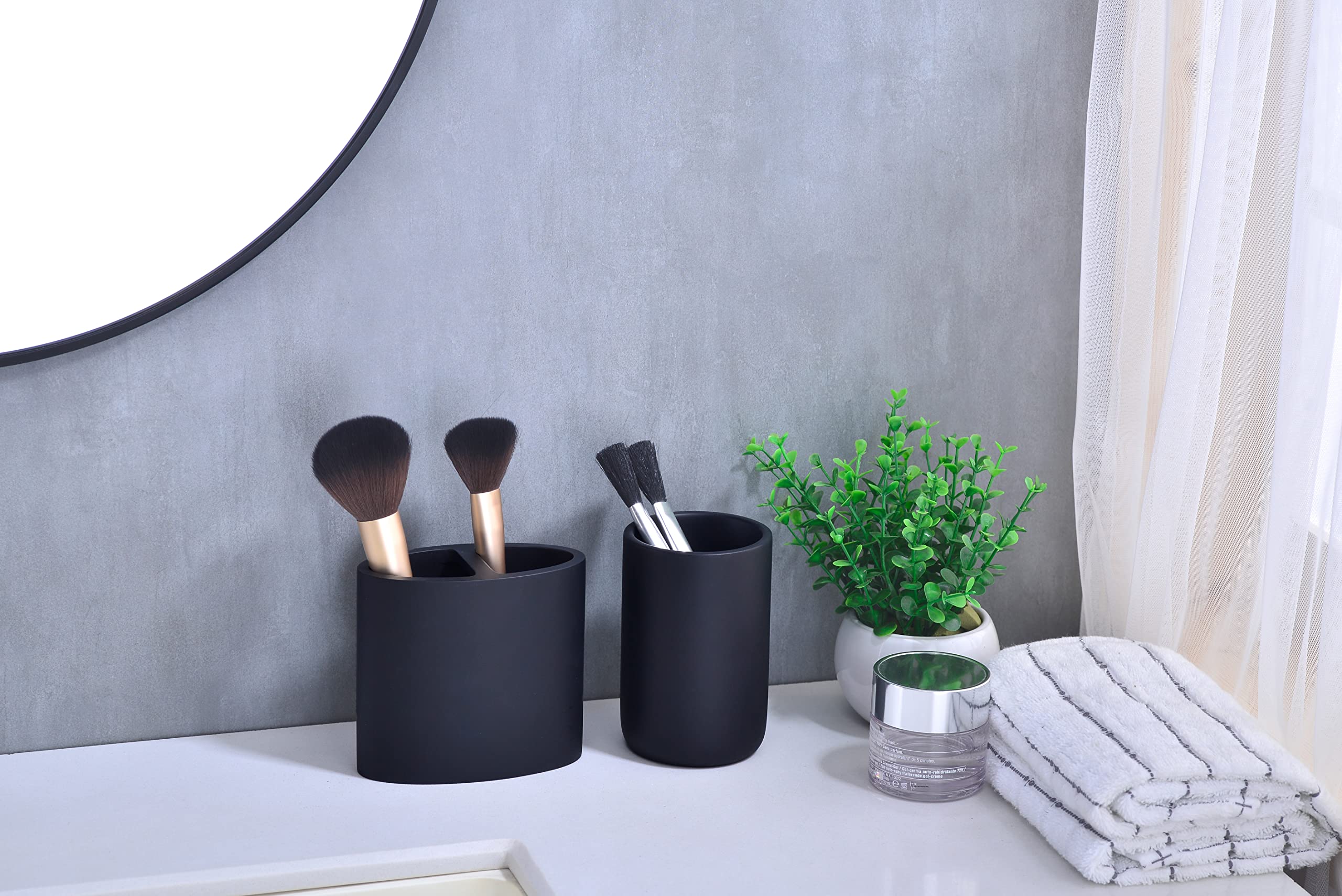 Matte Black Resin Toothbrush Holder - Bathroom Organizer & Multifunctional Pencil Cup | Perfect for Bathroom Countertops, Office Desks, and Dorm Room Storage