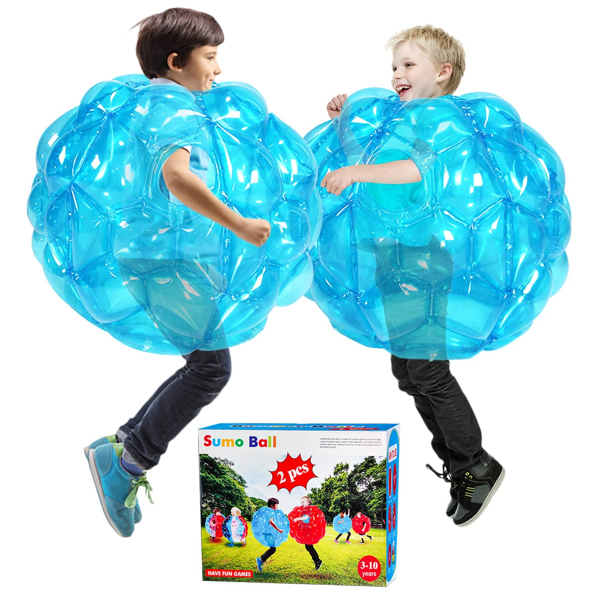 Inflatable Sumo Suit Balls for Kids - 2 Pack Blue Buddy Bounce Balls for Outdoor Team Games, Ages 3-12 - Perfect for Birthday Parties, School Events & Backyard Fun