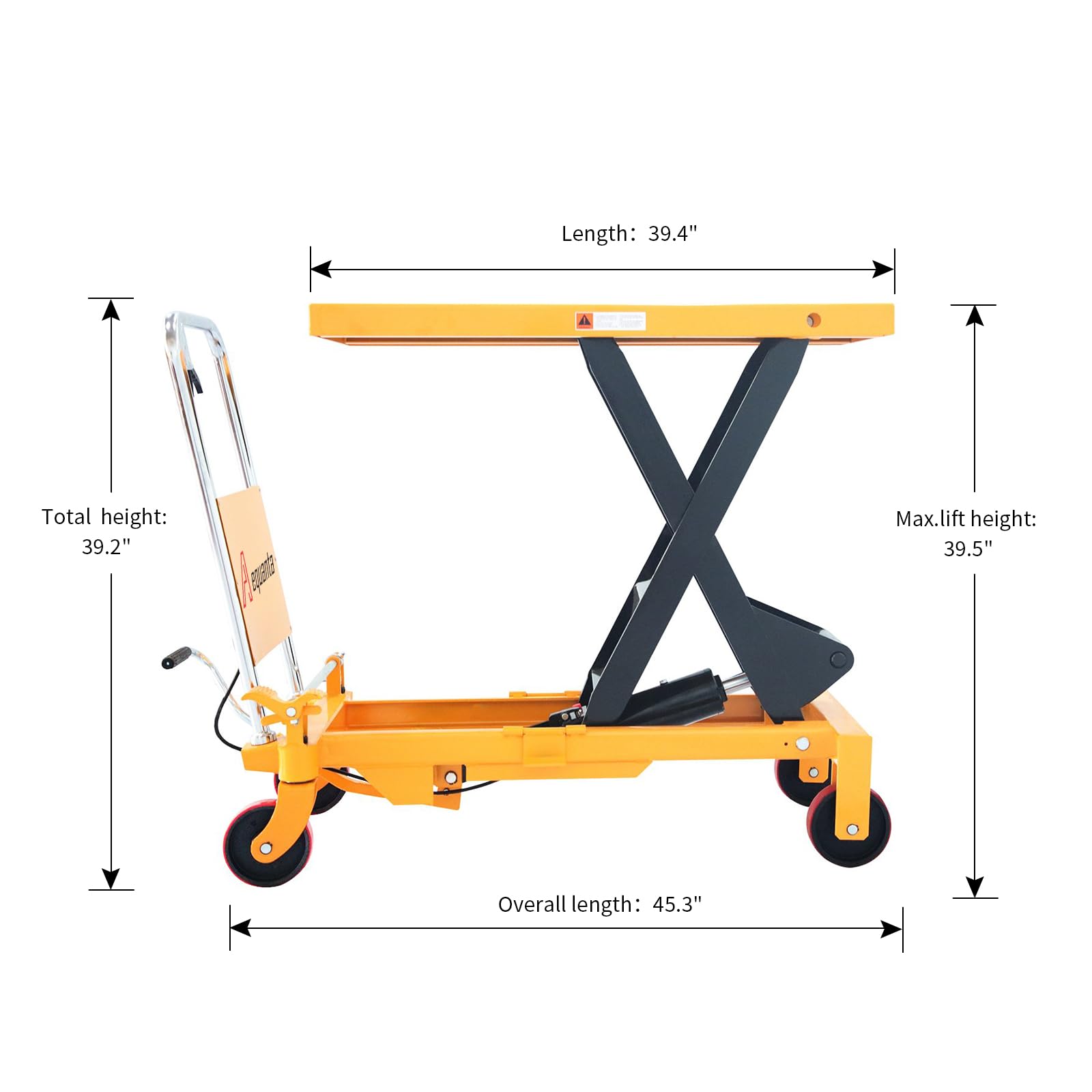 Hydraulic Lift Table Cart - 1760lbs Capacity, 39.5