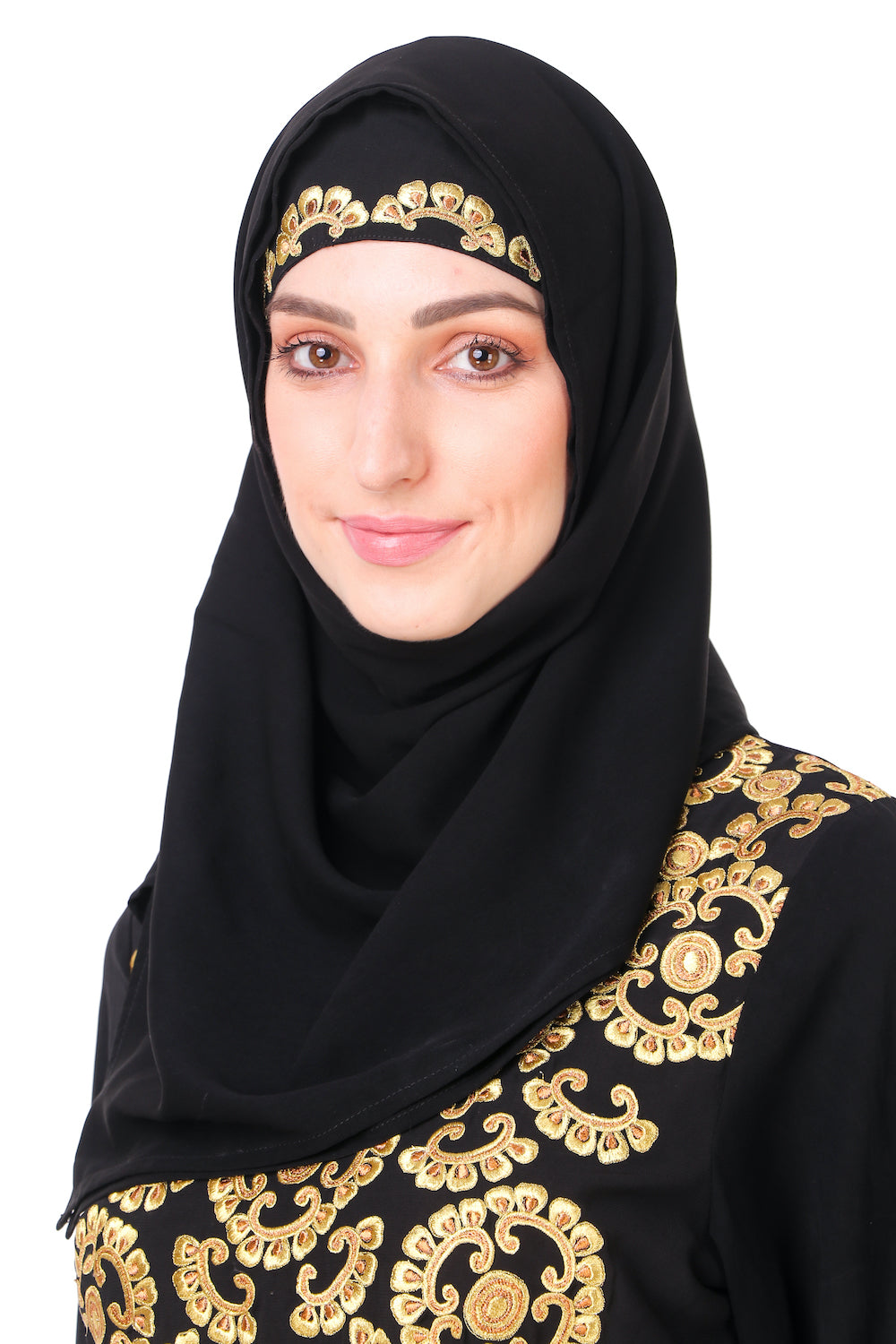 Hand Embroidered Gold & Copper Neck Abaya Dress - Elegant Islamic Modest Fashion for Women | Perfect for Eid, Wedding & Special Occasions