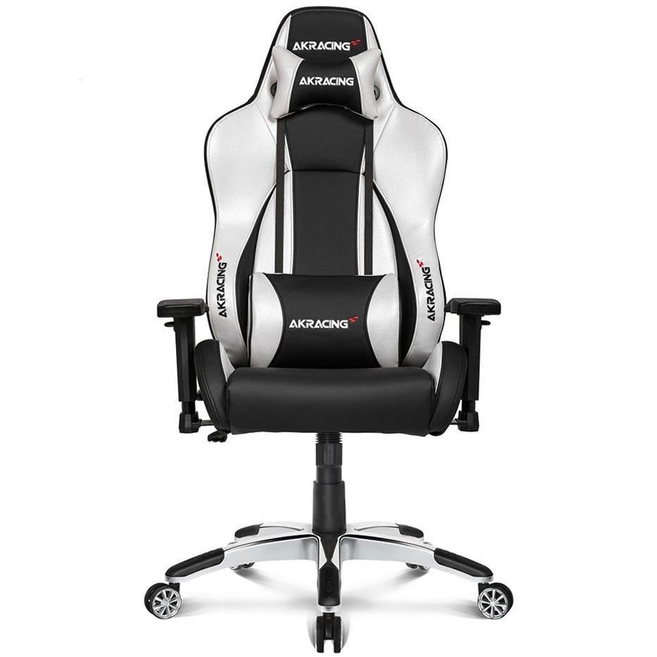 AKRACING Premium V2 Gaming Chair - Ergonomic Office Chair with Adjustable Lumbar Support & Headrest - White Gaming Chair for PC, Esports & Home Office Setup