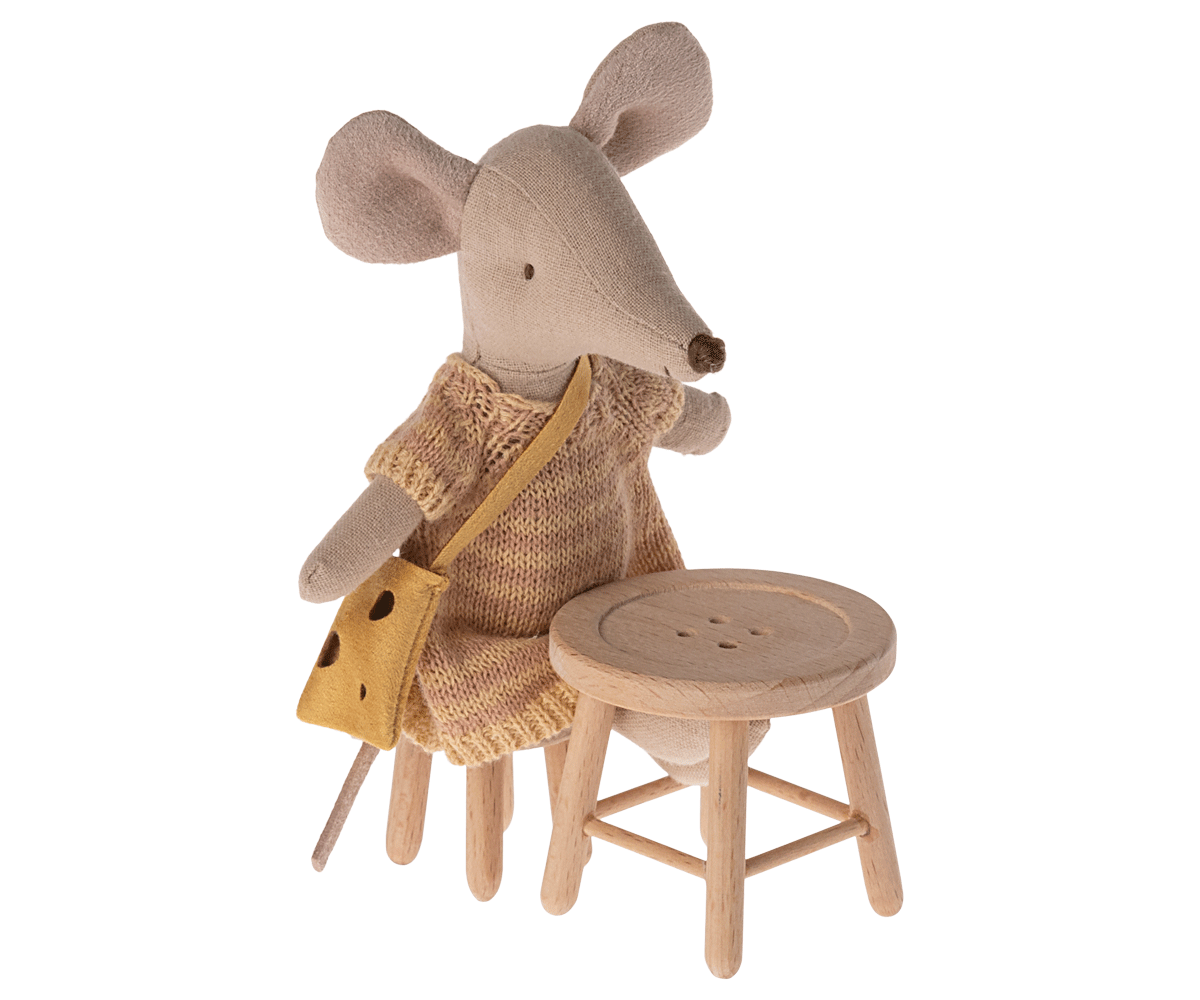 Maileg Wooden Button Table and Stool Set for Kids - Playroom Furniture with Storage | Perfect for Pretend Play, Tea Parties & Nursery Decor