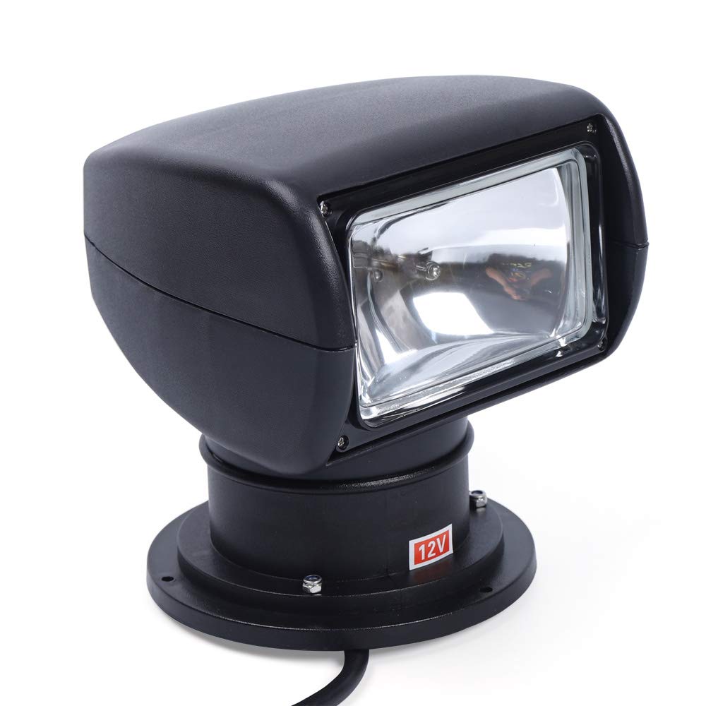 12V 100W Marine Spotlight with Remote Control - Waterproof Halogen Search Light for Boats, Trucks & Cars - Perfect for Night Fishing, Offshore Navigation & Emergency Situations (Black)