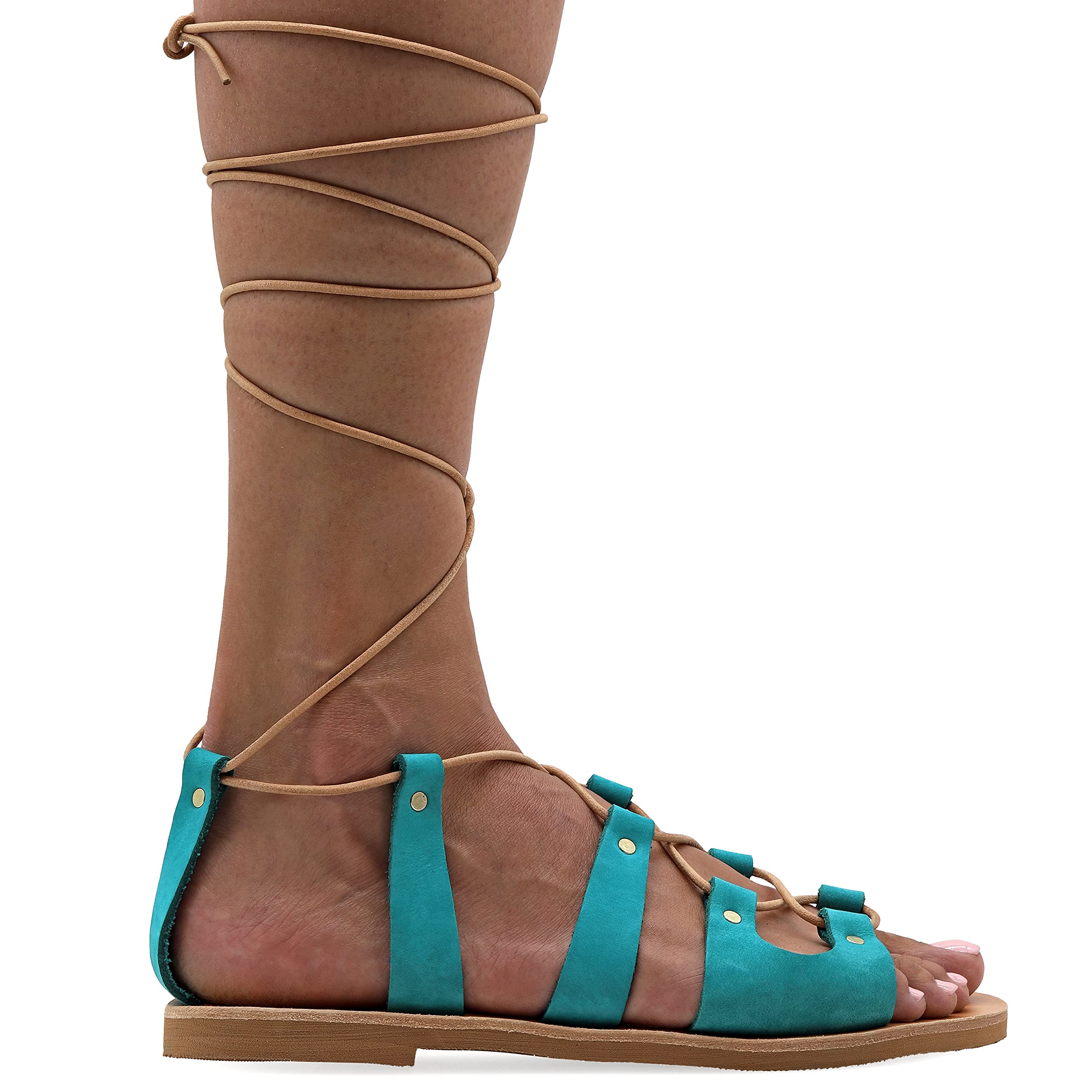 Handmade Leather Gladiator Sandals for Women - Ancient Greek Style Open Toe Flat Sandals with Laces | Boho Chic Tie Up Summer Shoes | Perfect for Beach Vacations, Music Festivals & Boho Fashion Outfits