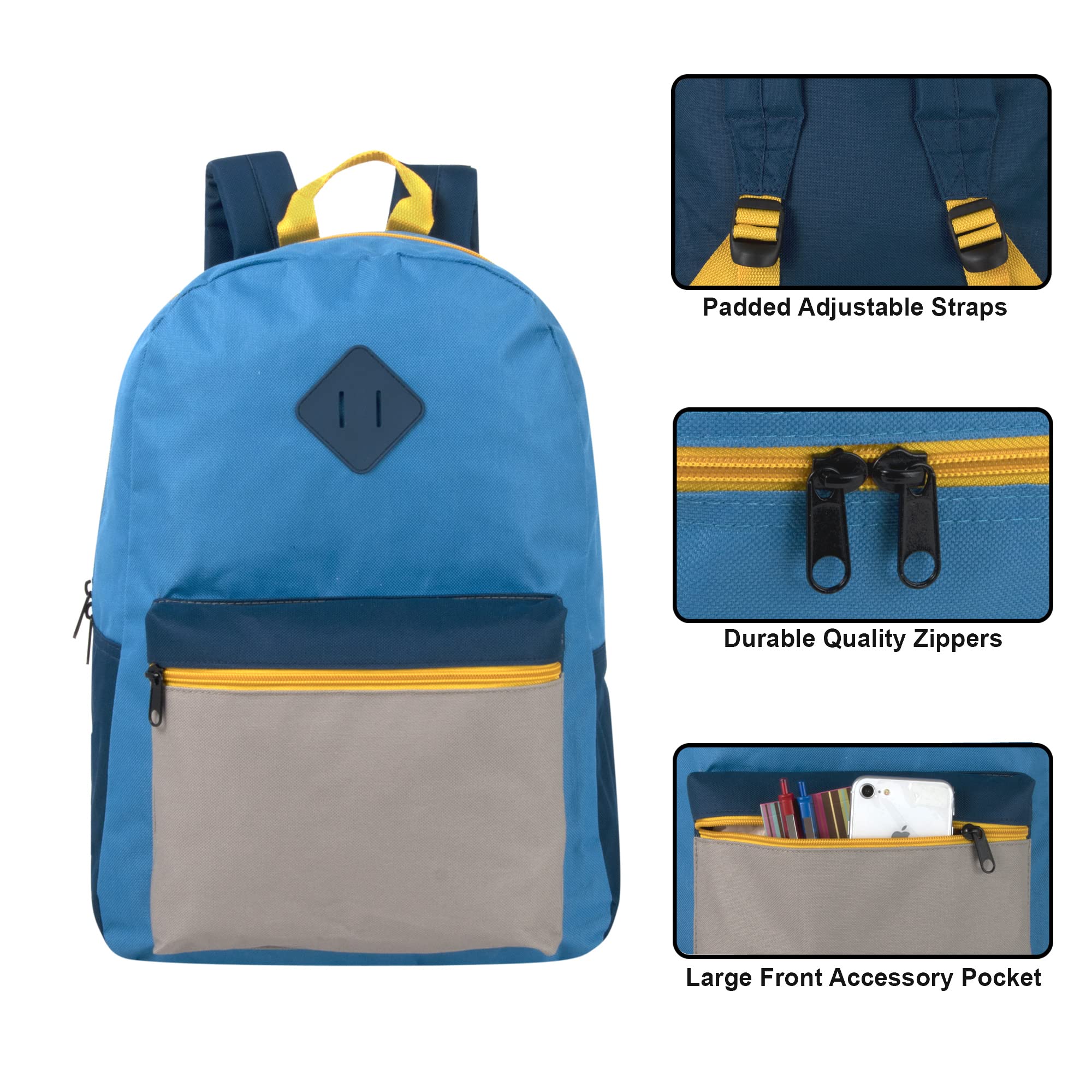 Wholesale Two-Tone Backpacks 24-Pack - Adjustable Padded Straps for College Students & Homeless Adults - Durable School & Travel Backpacks for Nonprofits & Bulk Purchases