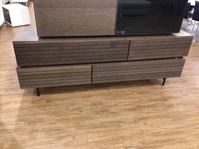 Bo Concepts Modern Dark Wood Drop Down Door Low Console Table - Entryway, Living Room & Hallway Storage Furniture for Small Spaces