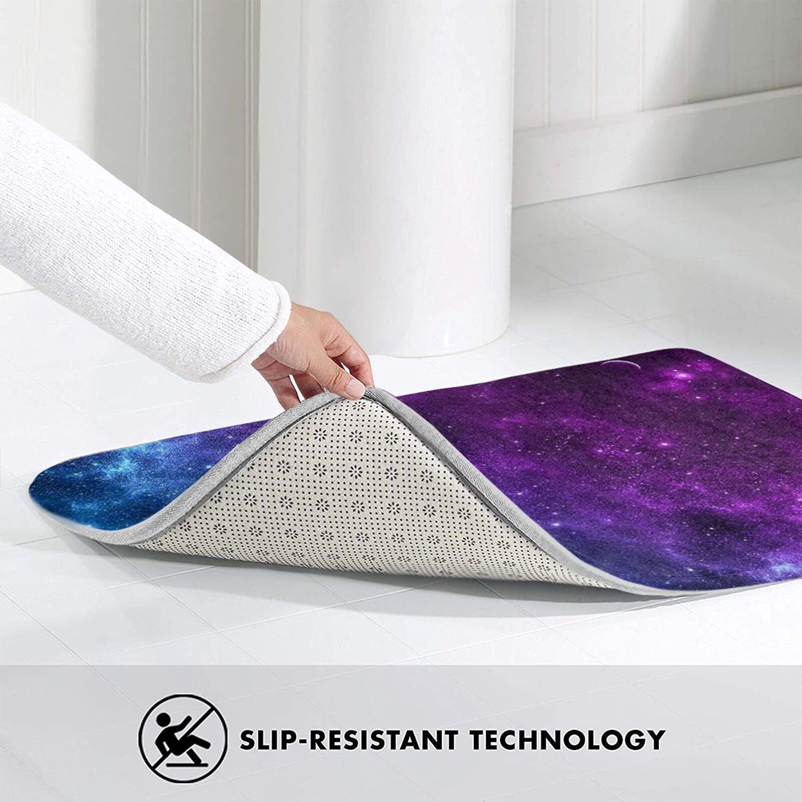 **Galaxy Blue Purple Bath Mat - Super Soft Plush Non-Slip Absorbent Bathroom Rug - Washable Shower Carpet for Bathroom, Kitchen Sink & Home Decor - Perfect for Spa, Master Bath & Guest Bathrooms**