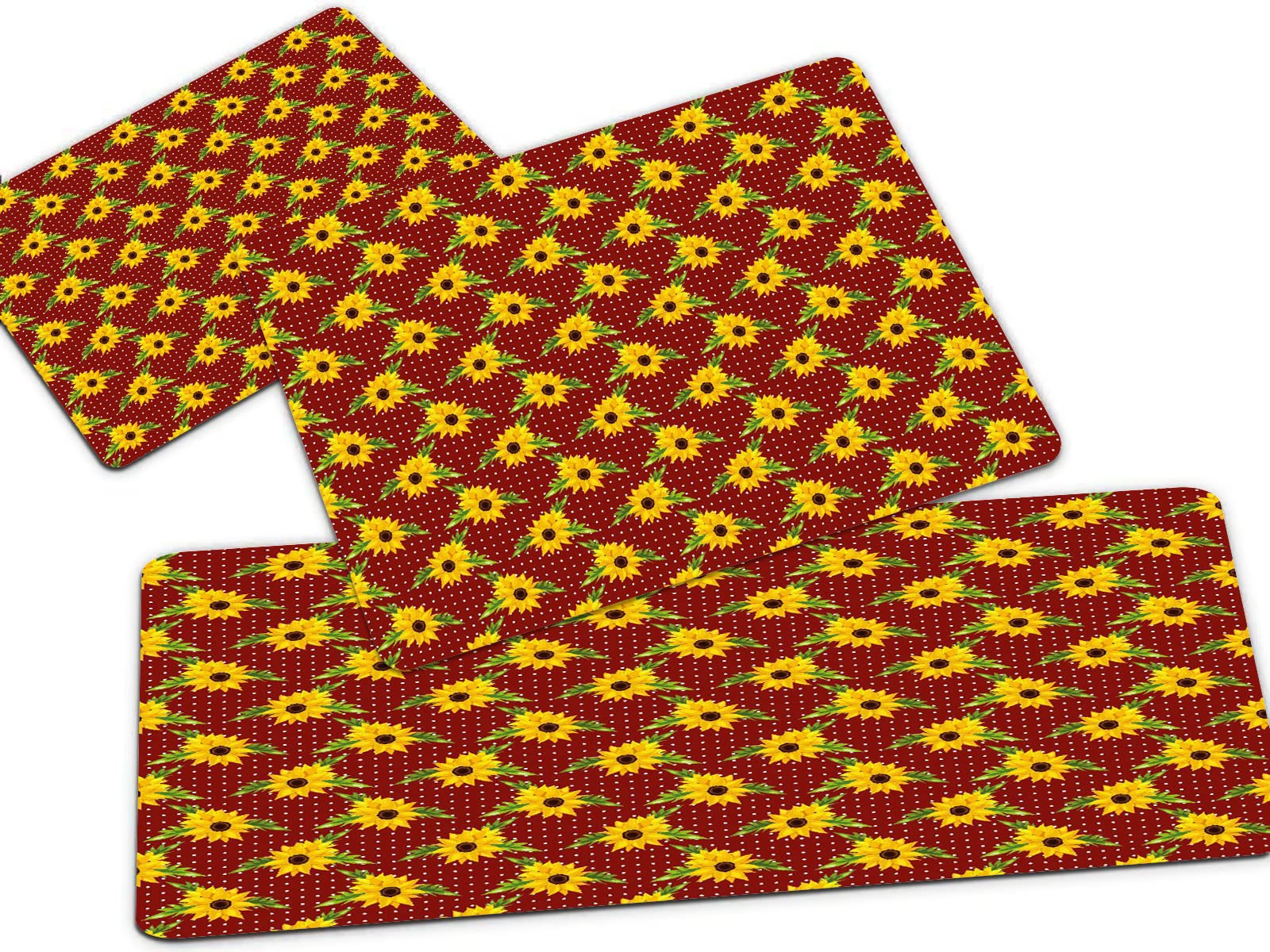 Floral Sunflower Non-Slip Kitchen & Bathroom Rugs Set of 3 - Washable Anti-Fatigue Floor Mats for Standing Comfort, Home Decor & Entryway - Perfect for Kitchens, Bathrooms & Front Door Areas
