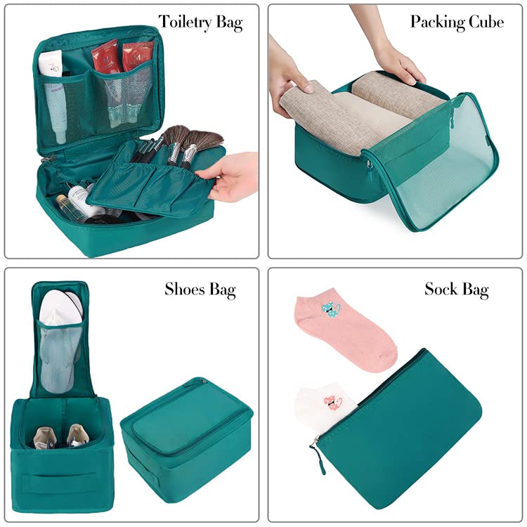 BAGAIL 8-Piece Packing Cubes Set - Travel Luggage Organizers for Suitcases, Carry-Ons & Backpacks (Aqua Blue) - Perfect for Business Trips, Vacations & Weekend Getaways