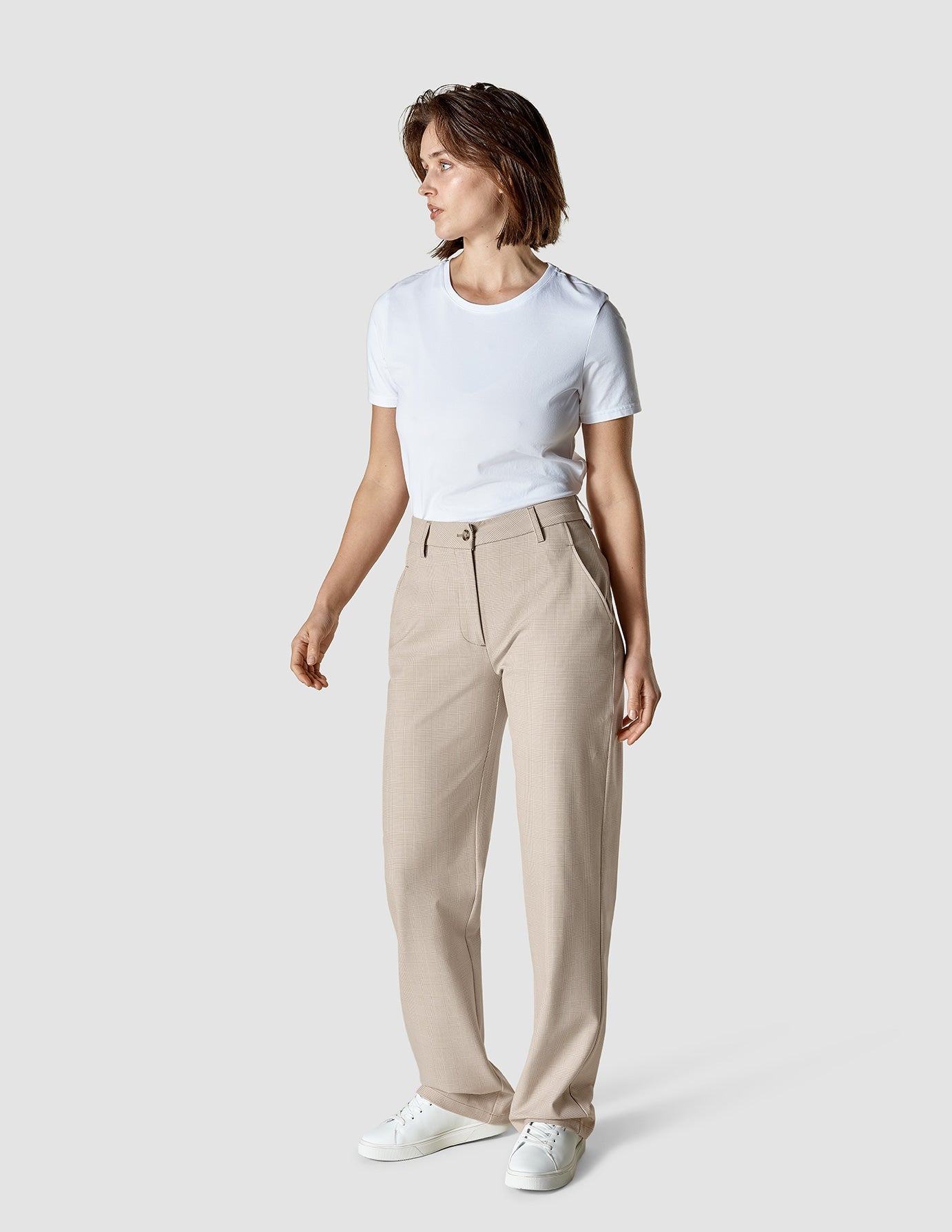 Essential Straight Pants in Toffee Check - Comfortable & Stylish for Casual Wear, Office & Travel