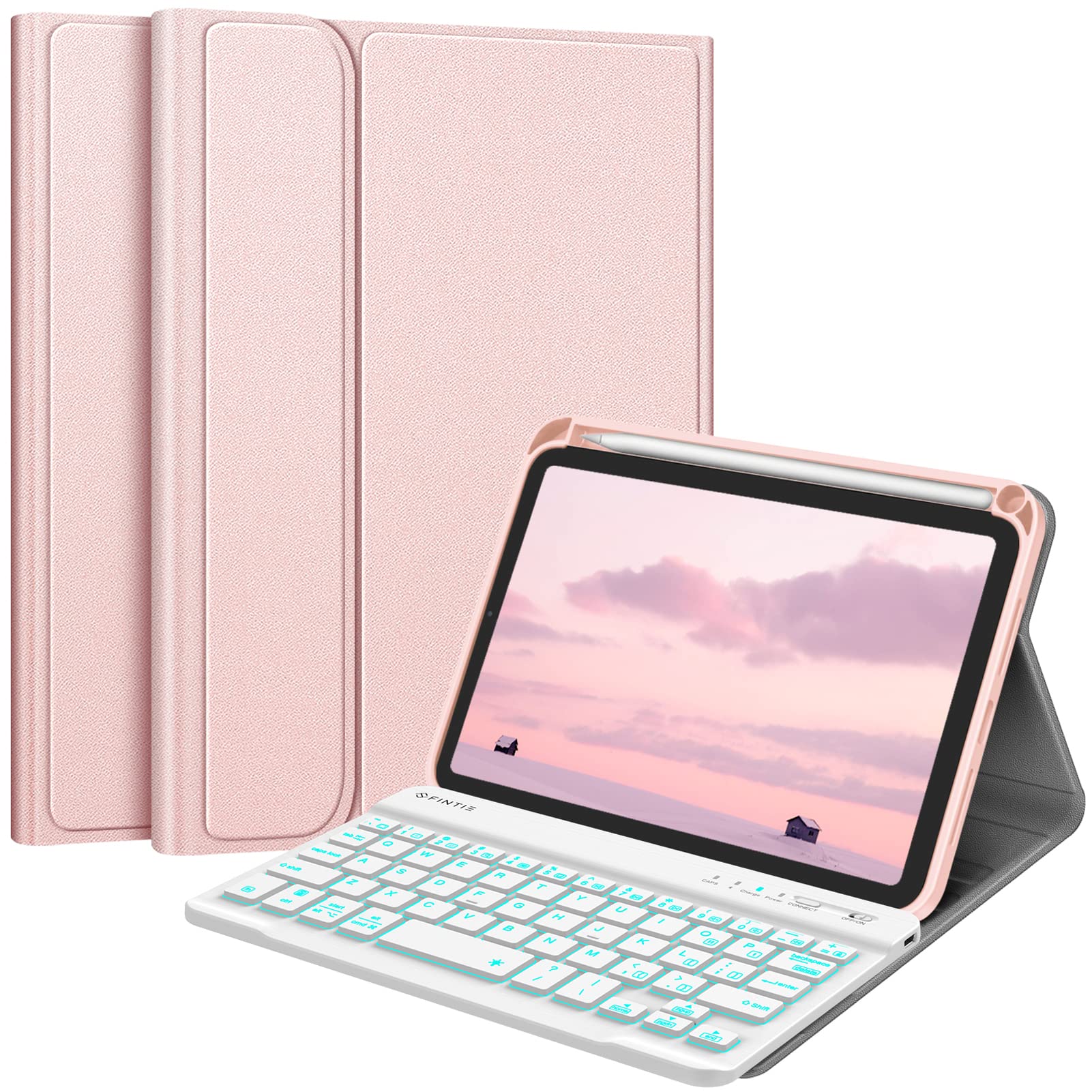 Fintie Bluetooth Keyboard Case for iPad Mini 6 (2021, 8.3 Inch) - Detachable Backlit Wireless Keyboard with Soft TPU Back Cover & Apple Pencil Holder - Rose Gold | Perfect for Work, Travel & Study