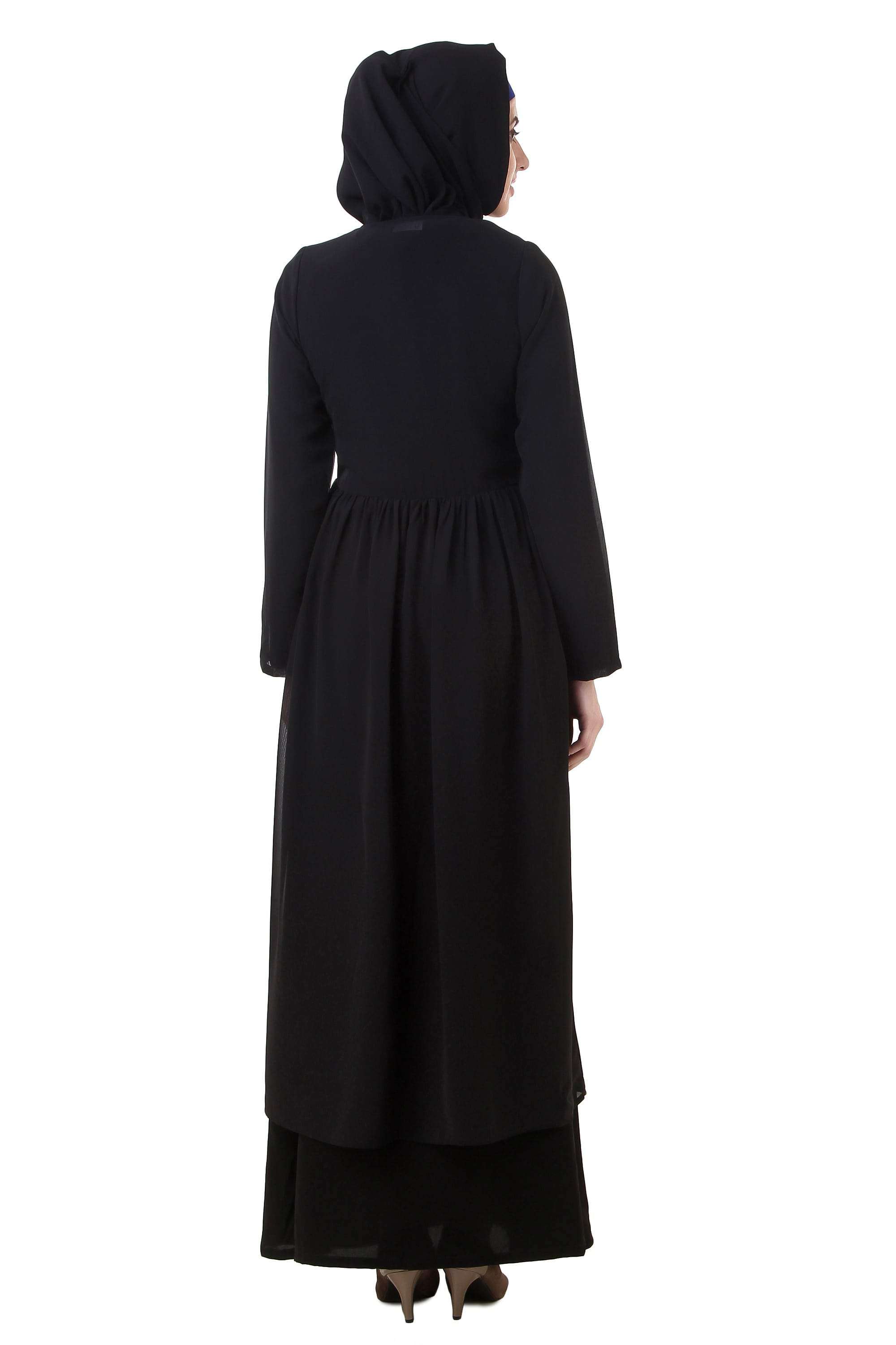 Elegant Black Nida and Georgette Abaya AY 710 - Modest Islamic Dress for Women, Perfect for Prayer, Special Occasions & Everyday Wear