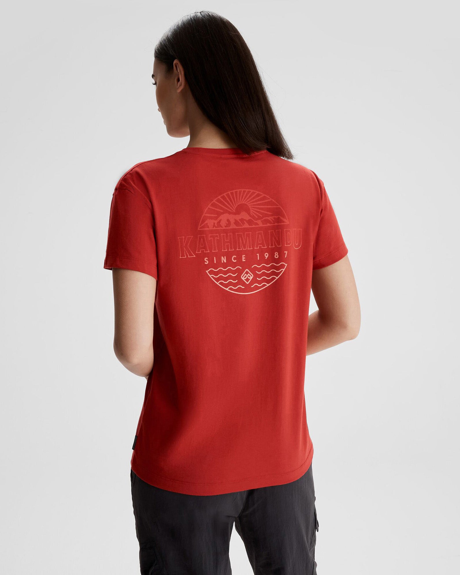 Women's Kathmandu Logo Faded Organic Cotton T-Shirt - Spicy Chilli Pepper Red | Casual Wear, Outdoor Activities & Travel Essentials